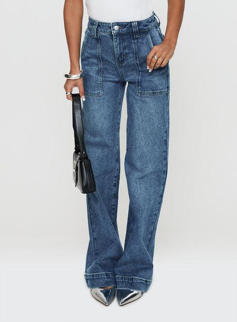 Carsen Wide Leg Jeans Washed Blue Product Image