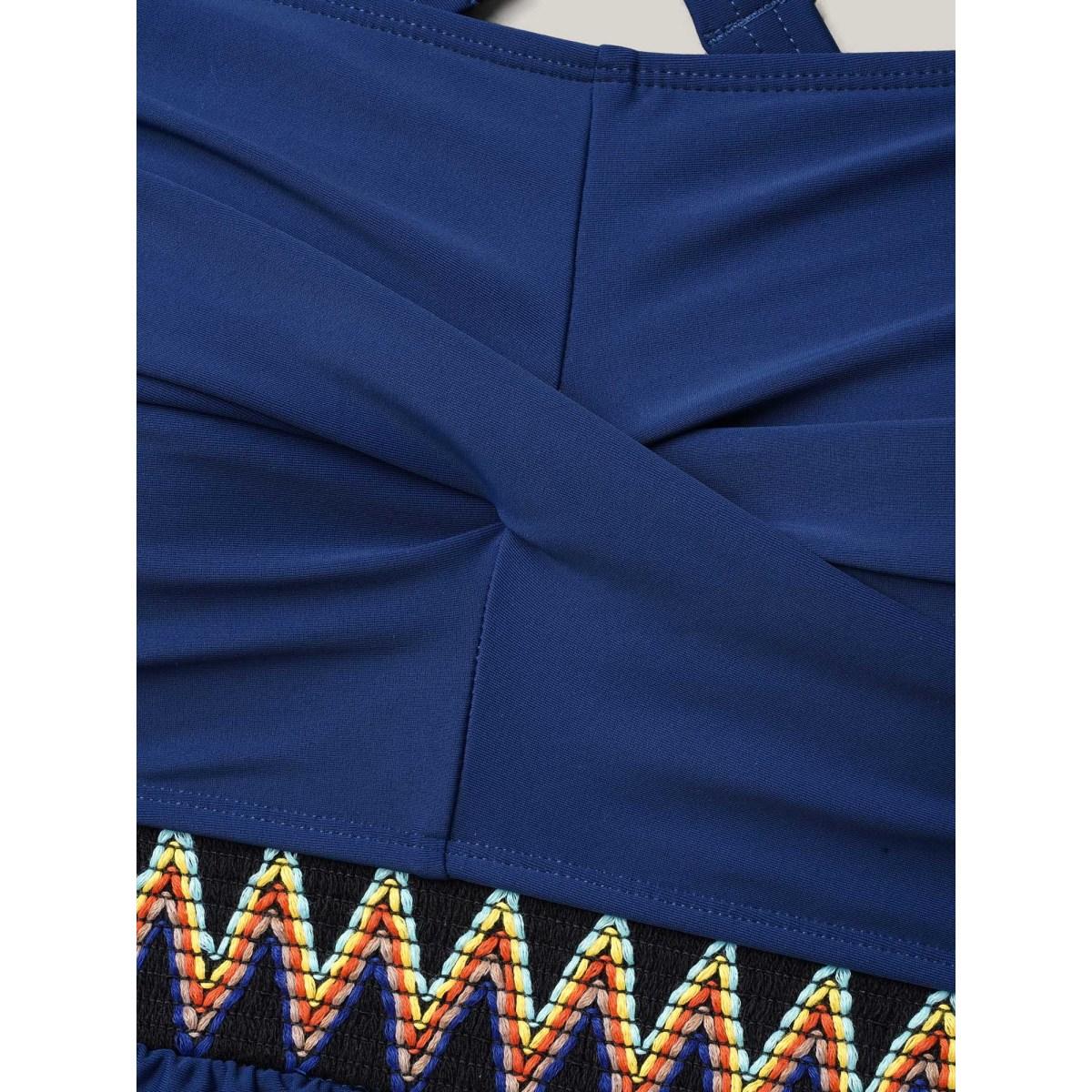 Plus Size Twist-Front Contrast Webbed One-Piece Swimsuit Women's Swimwear Indigo Resort Woven ribbon&lace trim Curve Bathing Suits High stretch One Pieces BloomChic 26/4X Product Image