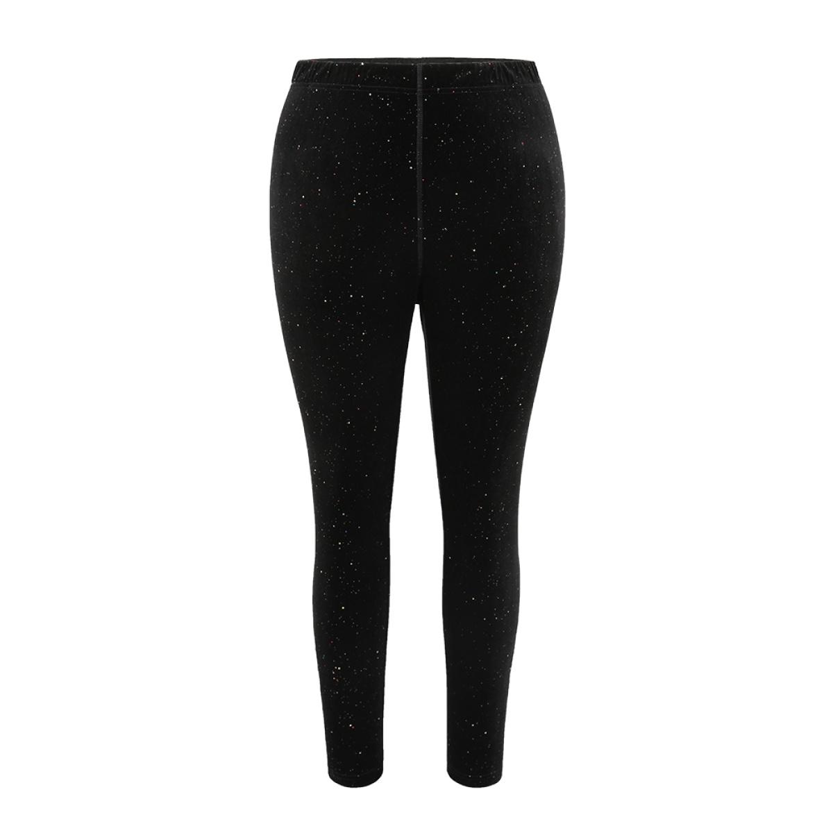 Plus Size Velvet Rhinestone High Rise Skinny Leggings Women Black Glamour High stretch Skinny High Rise Party Leggings BloomChic 28/5X Product Image