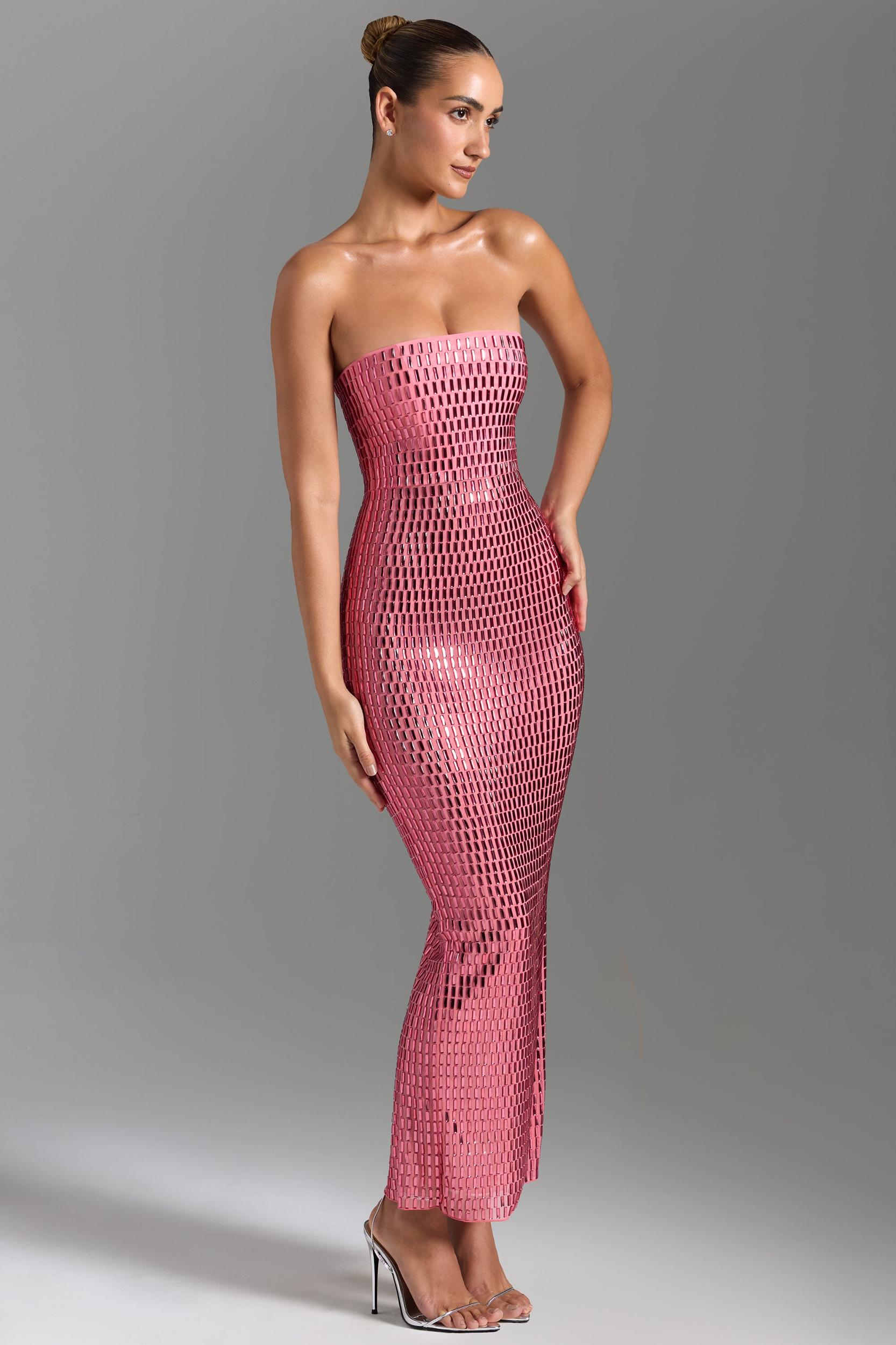 Embellished Bandeau Maxi Dress in Watermelon Product Image