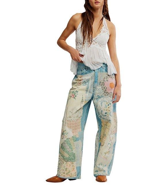 Free People We The Free Illusions Patchwork Printed Low Rise Barrel Leg Jeans Product Image