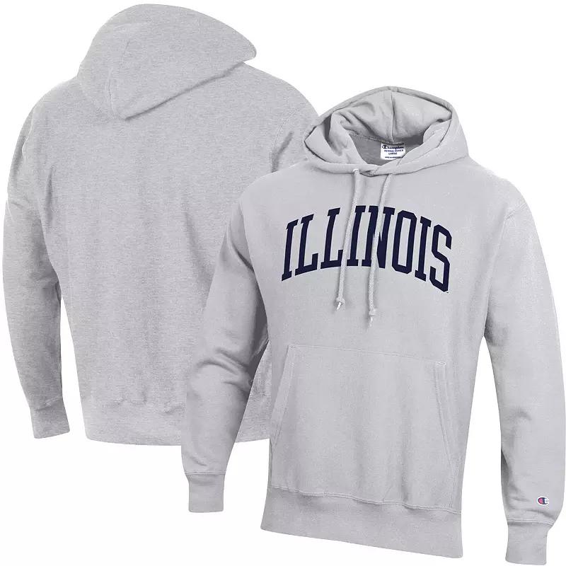Mens Champion Heathered Gray Illinois Fighting Illini Team Arch Reverse Weave Pullover Hoodie Product Image