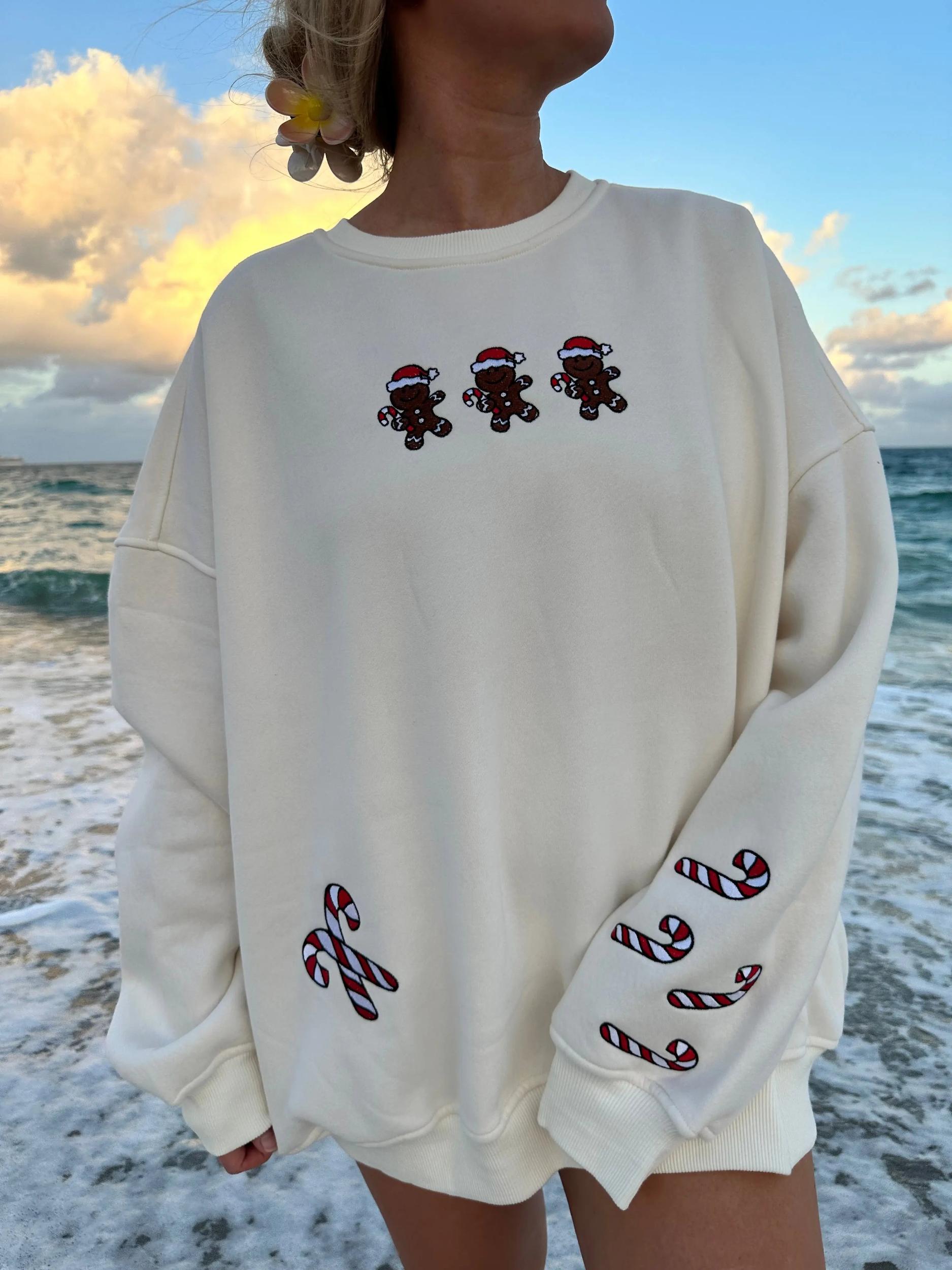 Ivory Gingerbread Recipe Christmas Embroider Sweatshirt Product Image