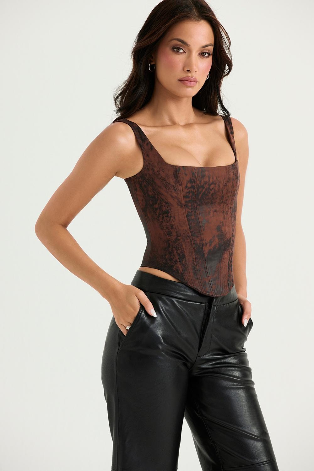 Rafa  antique copper satin longline corset Product Image