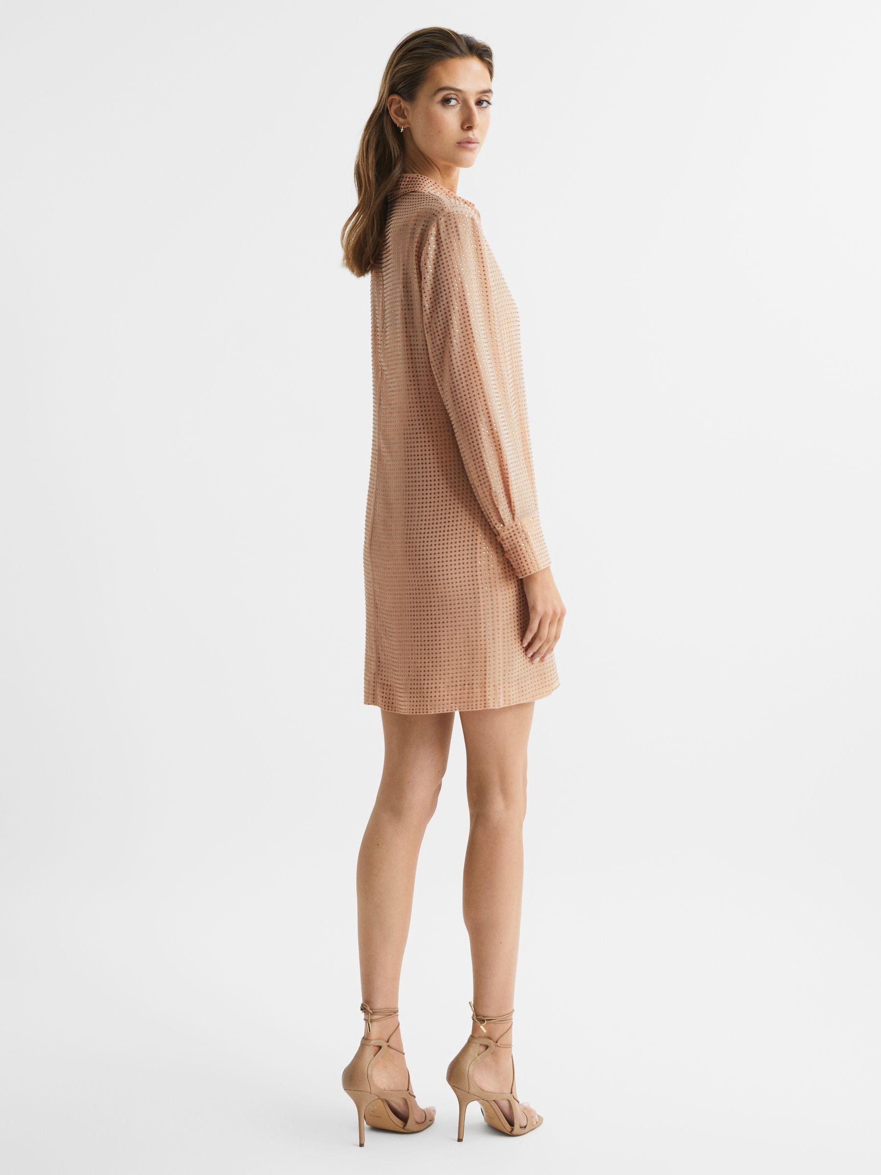 Embellished Mini Shirt Dress in Nude Product Image