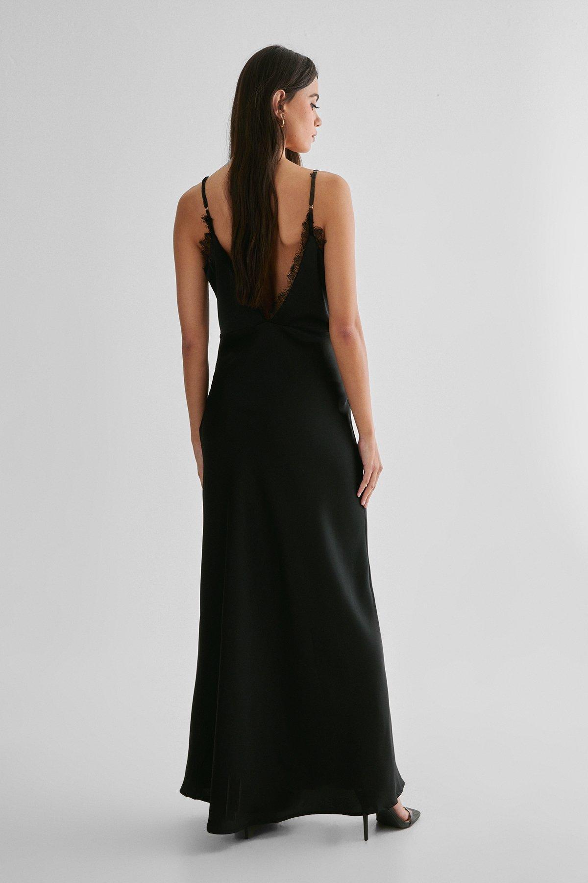 Lace Trim Satin Maxi Dress Product Image
