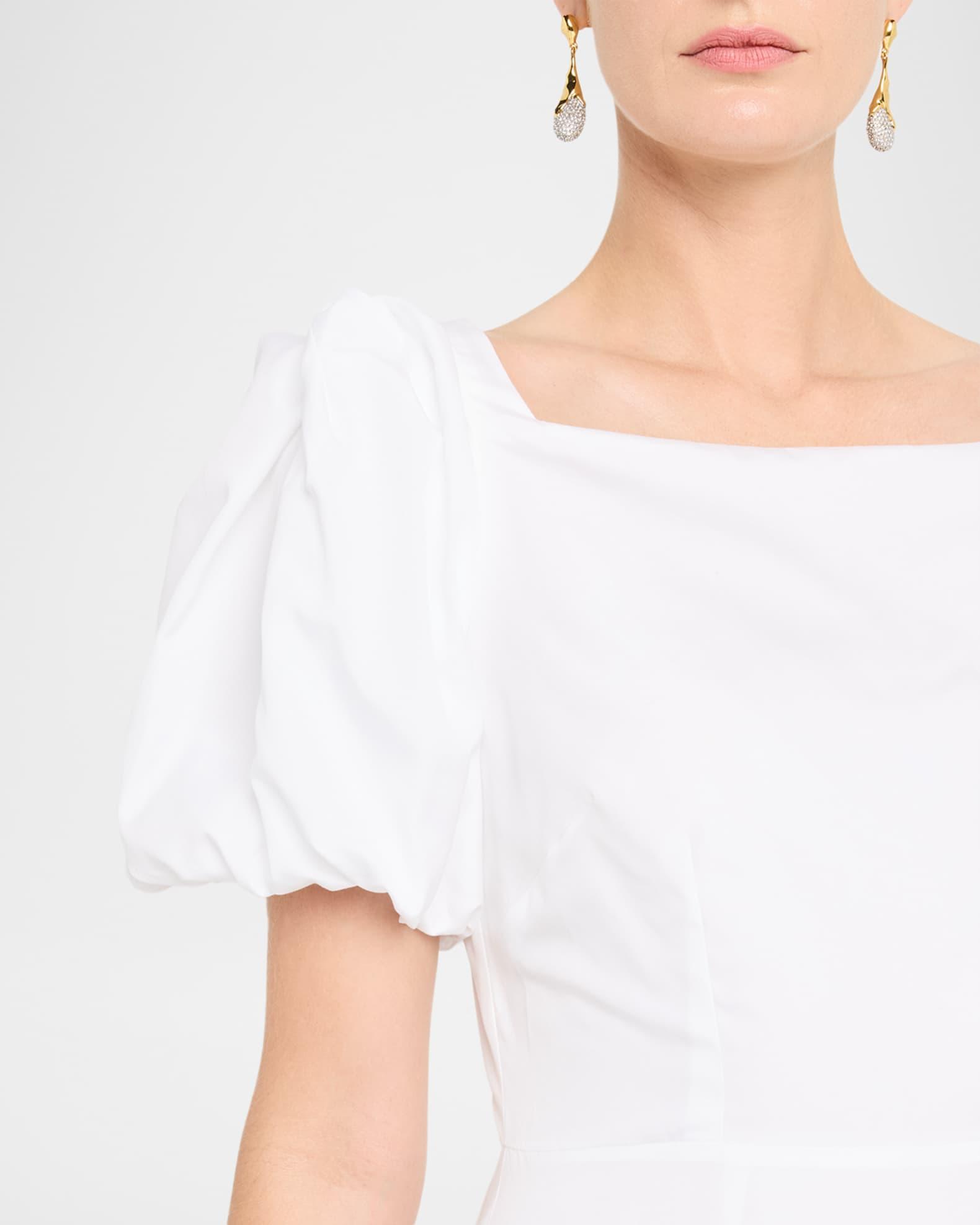 Bow Puff-Sleeve Fit-&-Flare Midi Dress Product Image