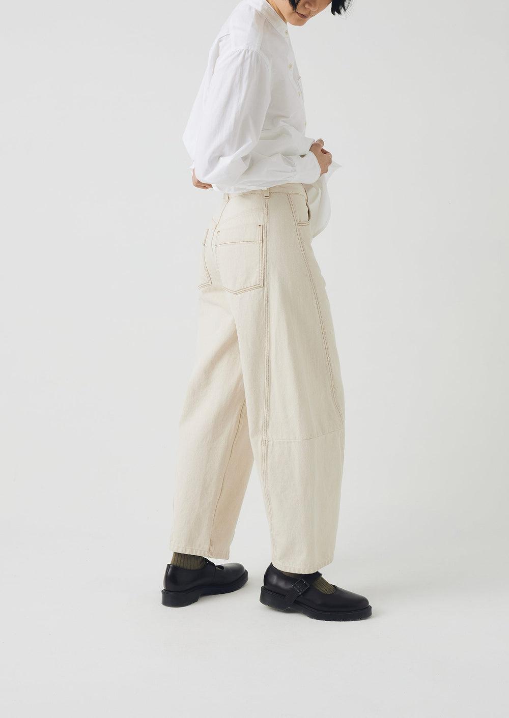 Sculptural Seamed Denim Pants | Ecru Product Image
