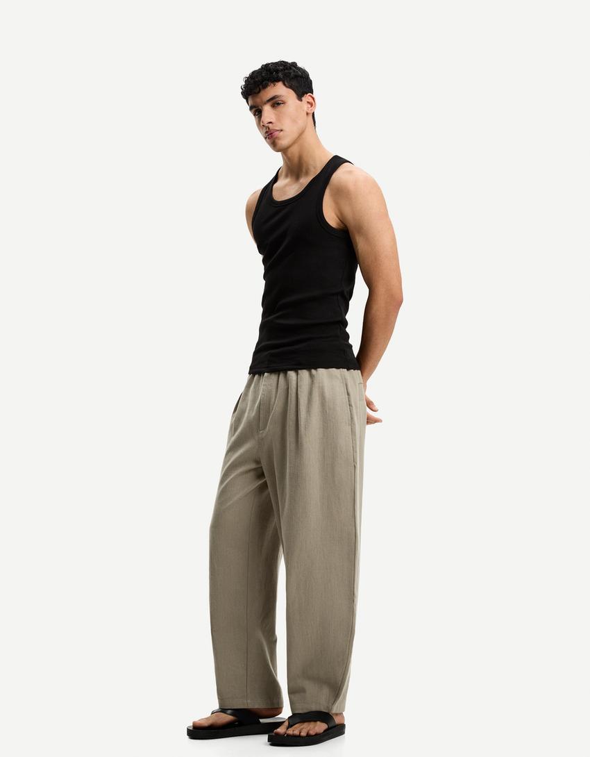 Linen blend tailored baggy pants Product Image