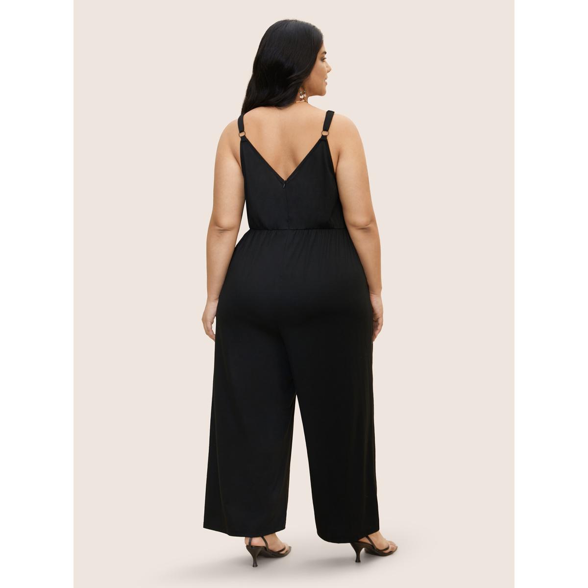 Plus Size Black V Neck Woven Ribbon Pocket Jumpsuit Women Resort Sleeveless V-neck Vacation Loose Jumpsuits BloomChic 18-20/2X Product Image