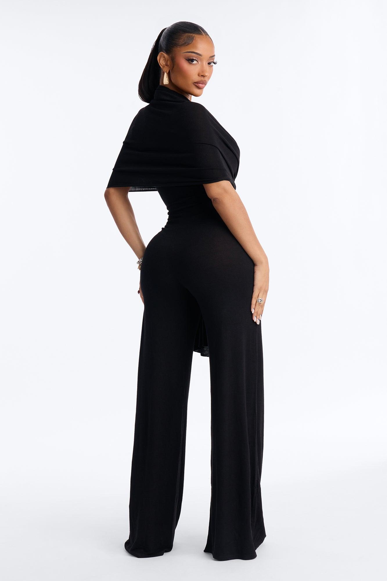 Harlowe 2 Piece Knit Wrap Jumpsuit Set - Black Female Product Image