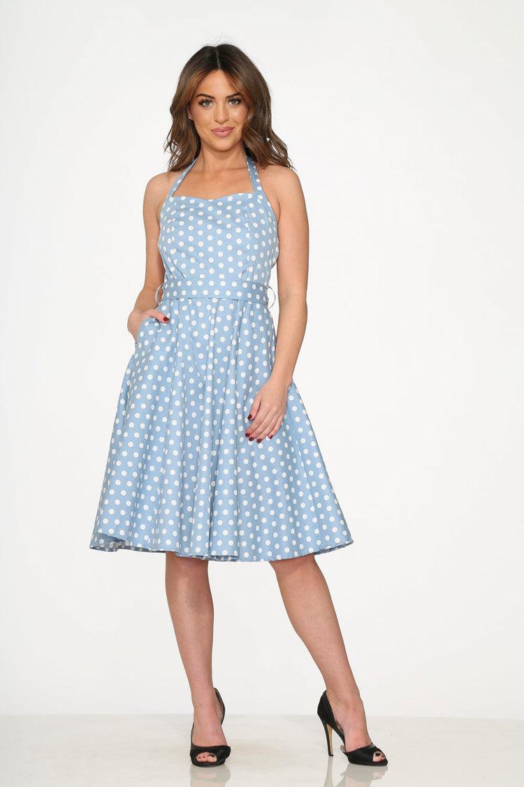 Light Blue & White Polka Dot Swing Dress Product Image