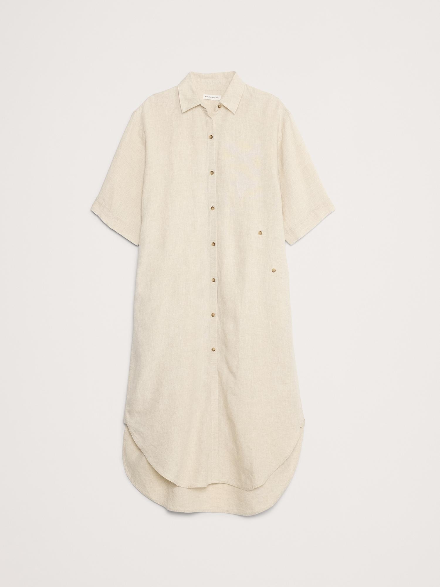 Linen Asymmetrical Shirt Dress Product Image
