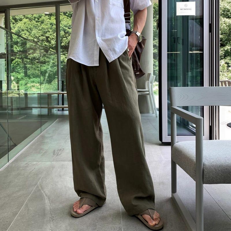 RT No. 12684 LINEN PLEATED FOLDED STRAIGHT PANTS Product Image