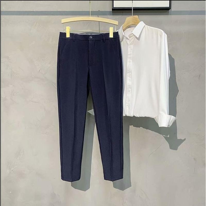Mid Rise Plain Cropped Tapered Dress Pants Product Image