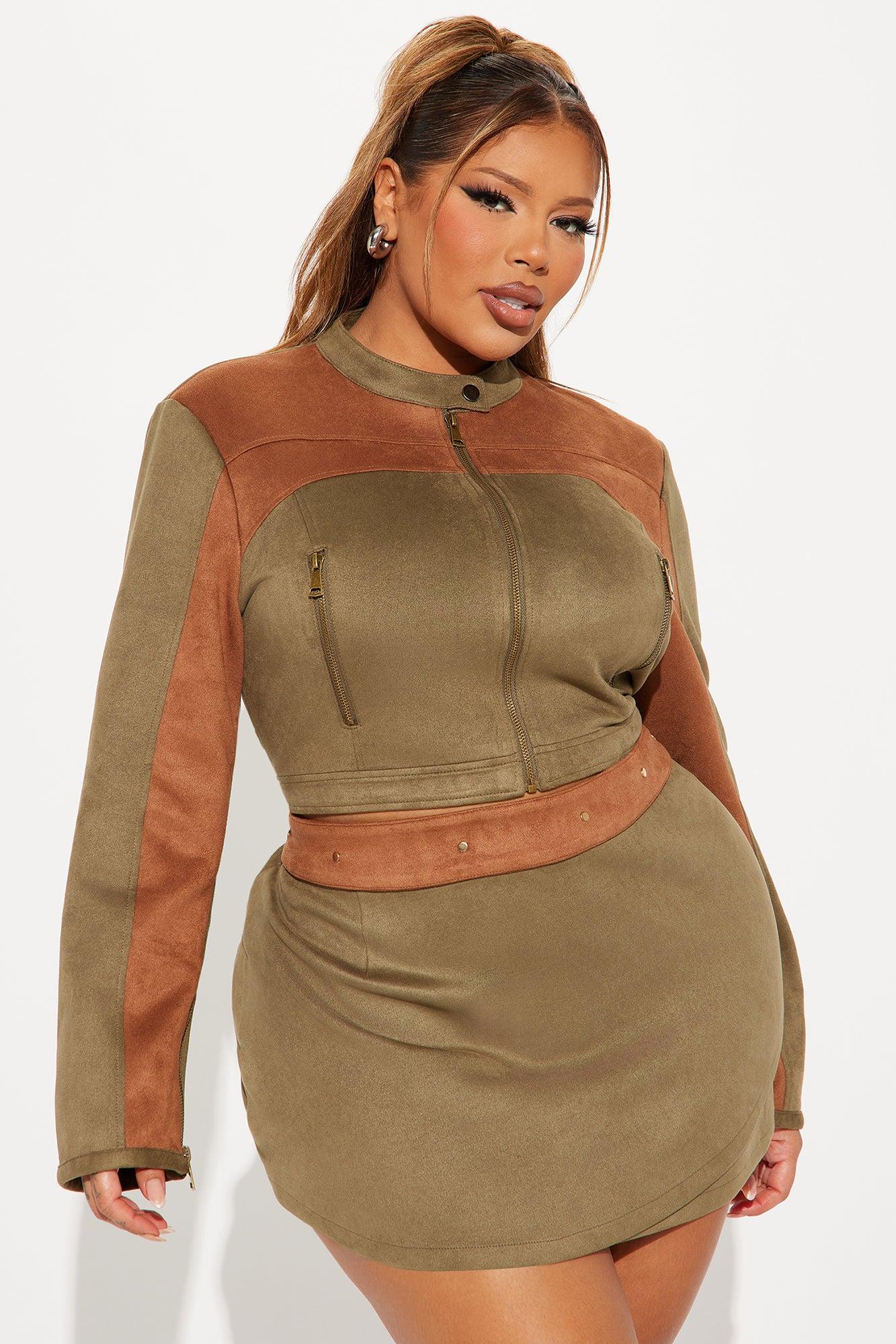 Fatima Faux Suede Skirt Set - Olive Product Image