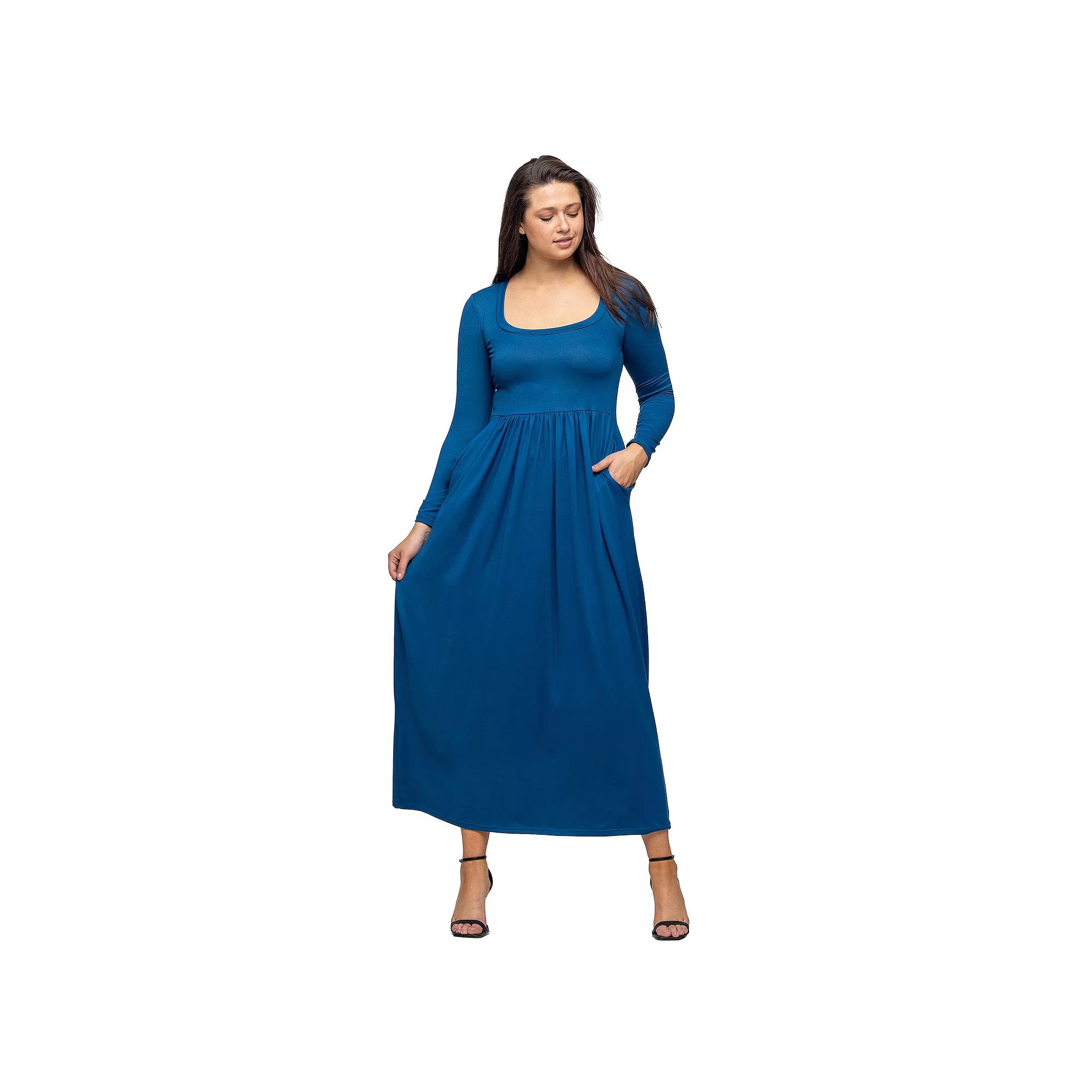 Women's 24Seven Comfort Apparel Long Sleeve Empire Waist Pocket Maxi Dress,  Product Image