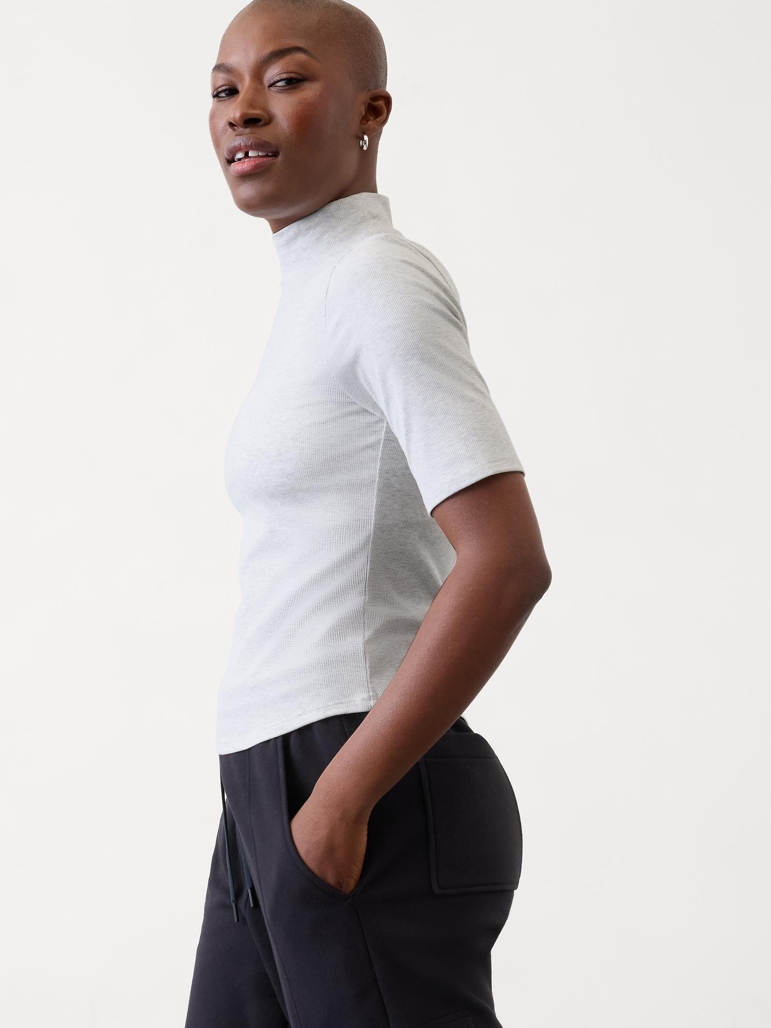 Signature Rib Mock Neck Elbow Sleeve Tee Product Image