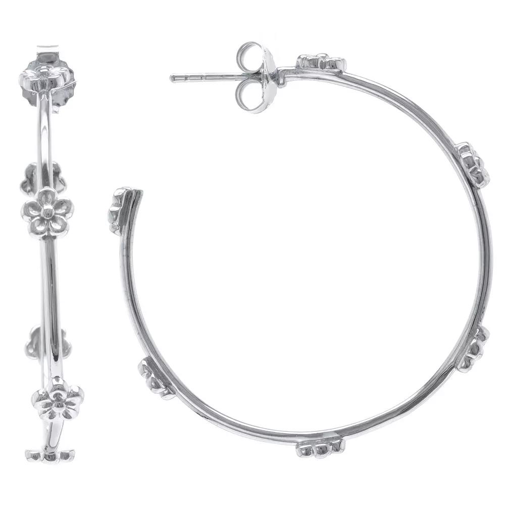 Judy Crowell Sterling Silver Flower Hoop Earrings, Women's Product Image