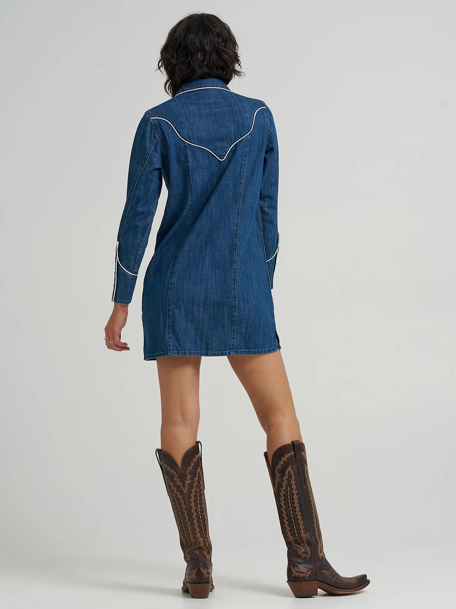 Women's Western Piped Shirt Dress in Blue Reverie Product Image