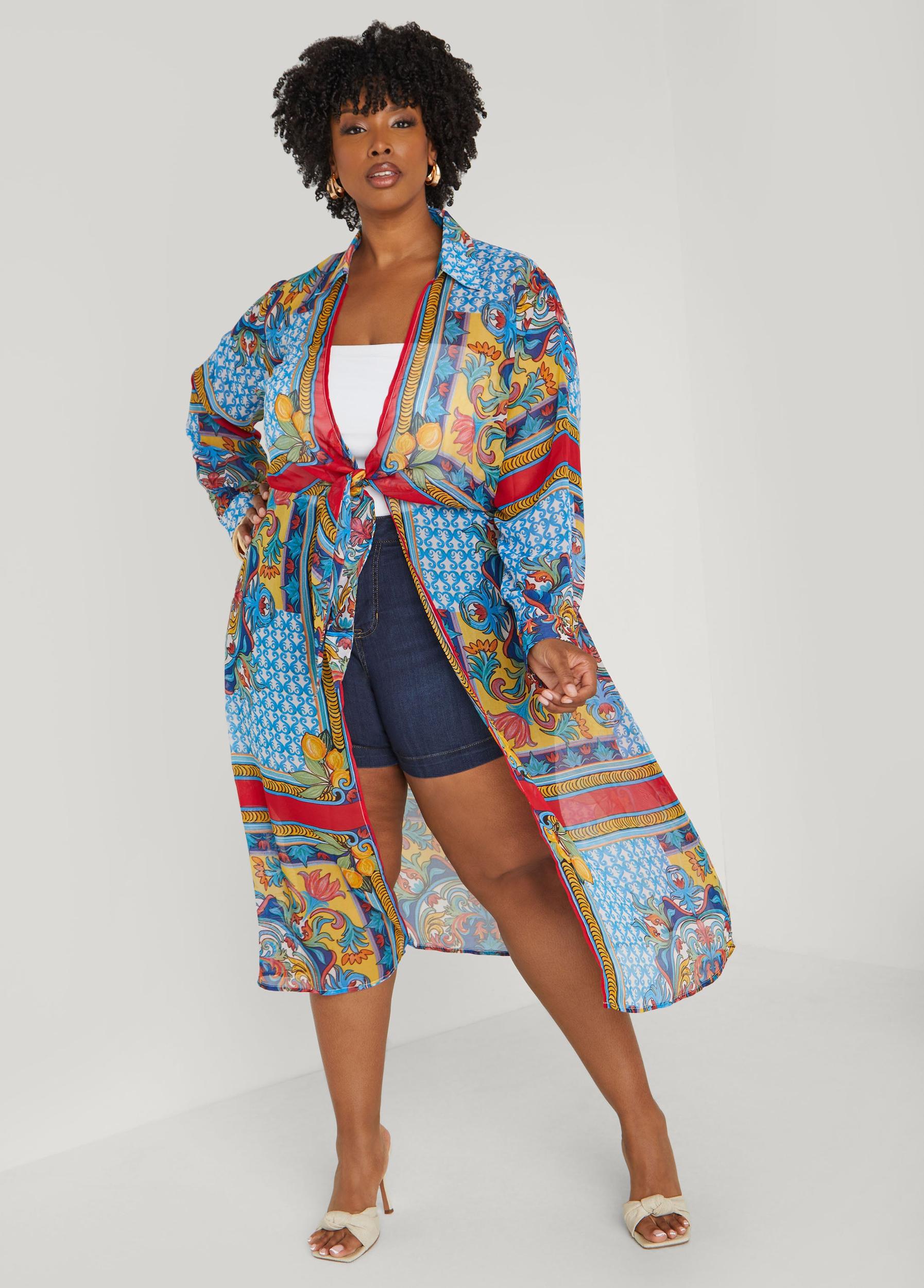 Plus Size Scarf Print Duster Ashley Stewart Product Image