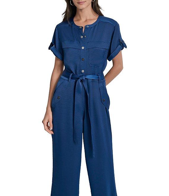 DKNY by Donna Karan Utility Glaze Dressing Short Sleeve Jumpsuit Product Image