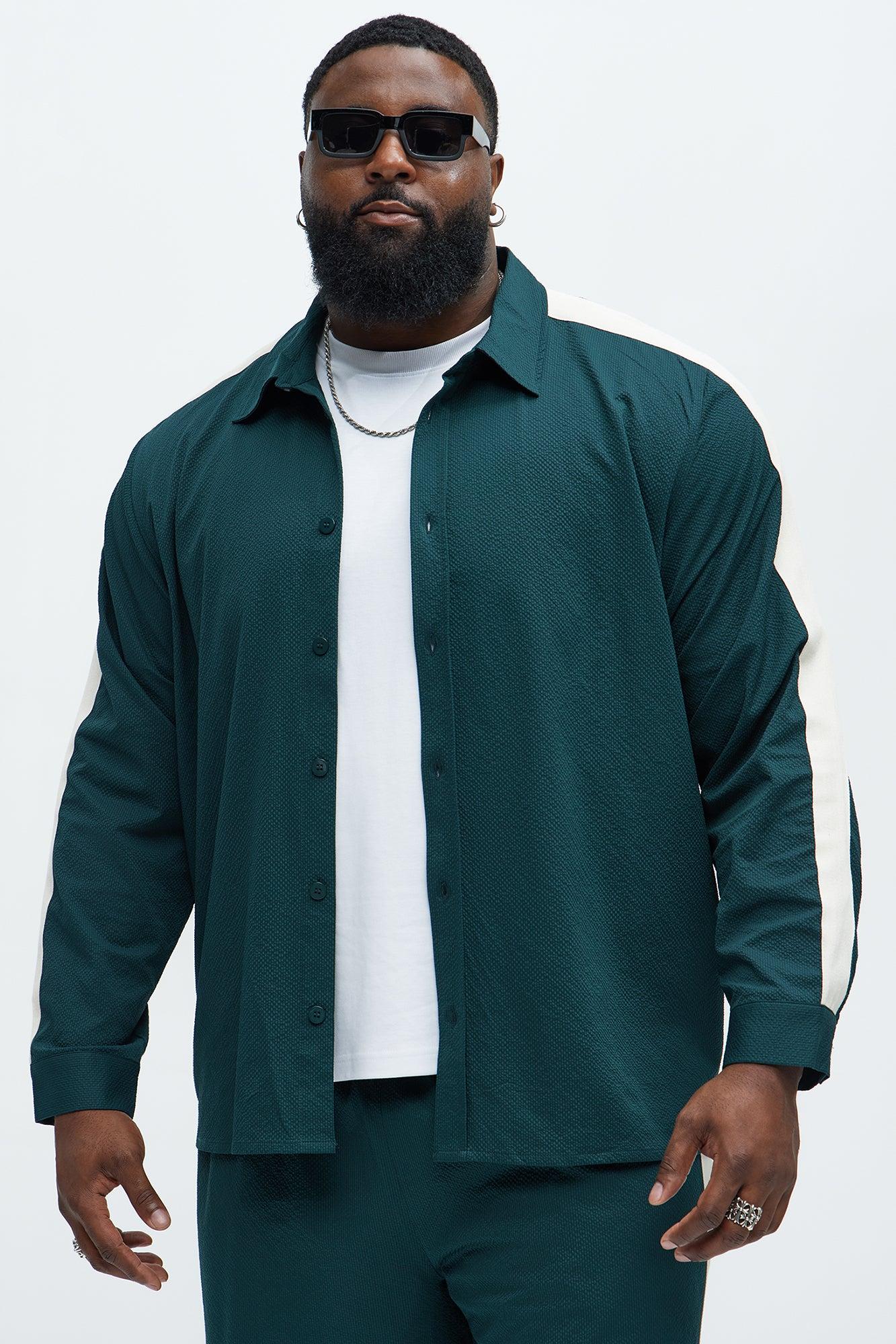 Crinkle Texture Taped Button Up - Green Product Image