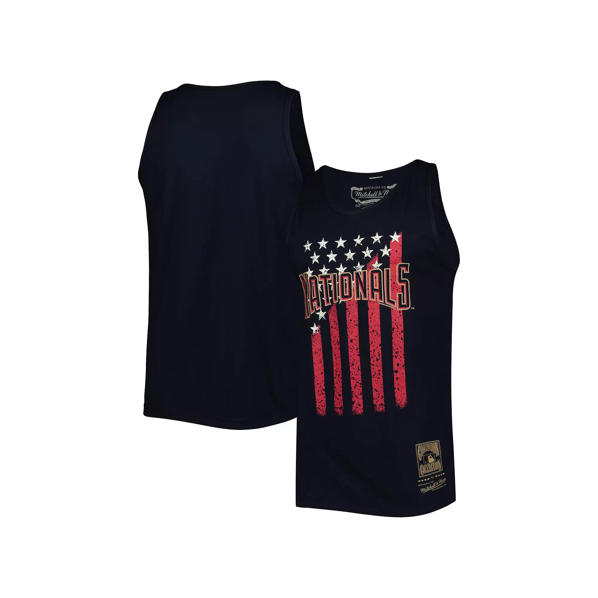 Men's Mitchell & Ness Navy Washington Nationals Cooperstown Collection Stars and Stripes Tank Top,  Product Image