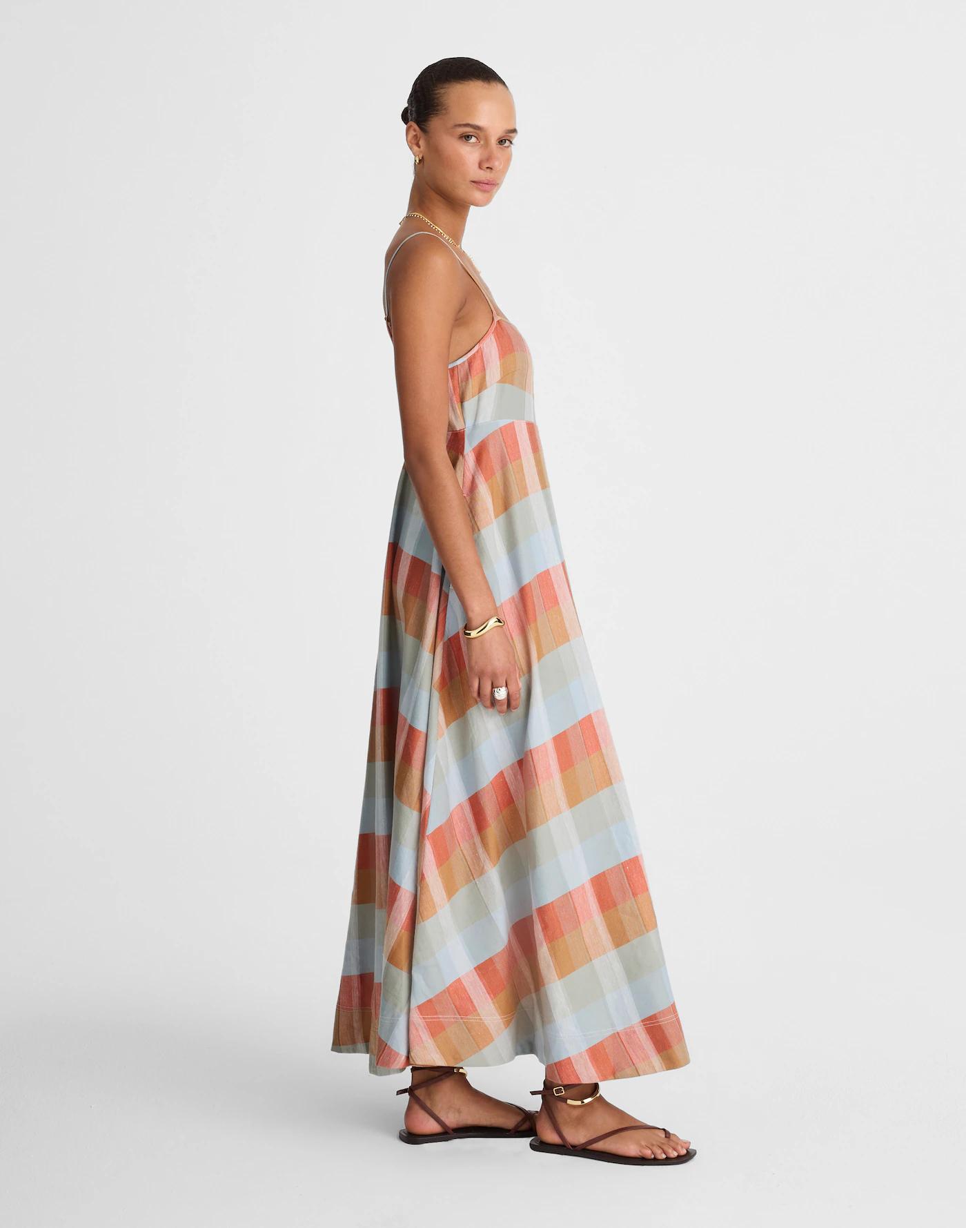 Empire-Waist Midi Dress in Plaid Product Image