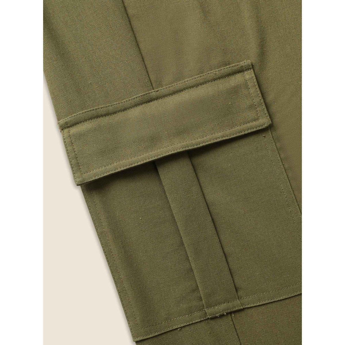 Plus Size Linen Blend Wide Leg Cargo Pants Women ArmyGreen Casual Wide Leg Mid Rise Everyday Pants BloomChic 30/6X Product Image