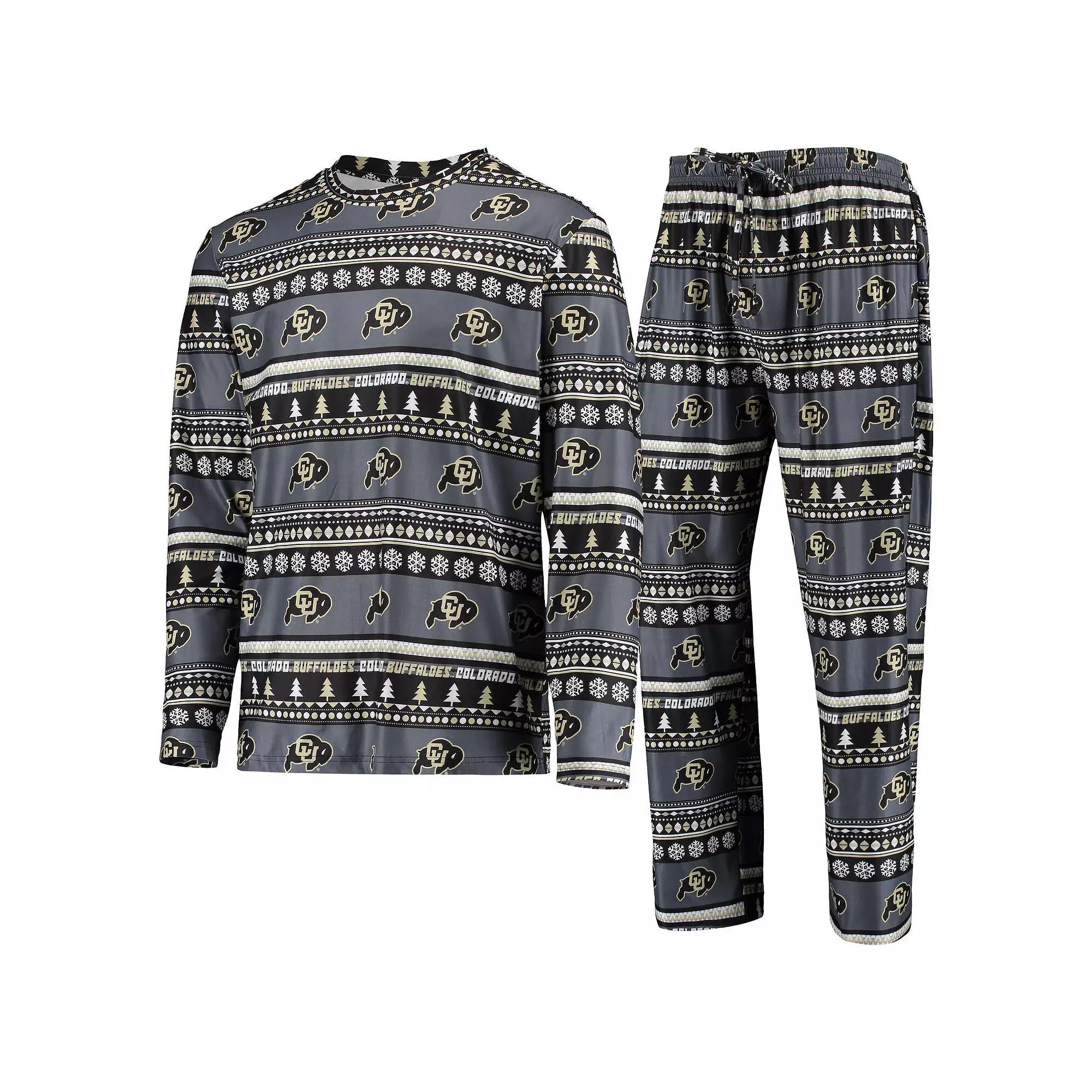 Men's Concepts Sport Black Colorado Buffaloes Ugly Sweater Long Sleeve T-Shirt and Pants Sleep Set,  Product Image