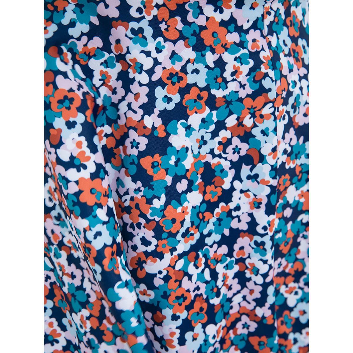 Plus Size Ditsy Floral Wrap Crisscross Swim Dress Women's Swimwear Blue Vacation Bodycon V-neck High stretch Curve Swim Dresses BloomChic 12/L Product Image