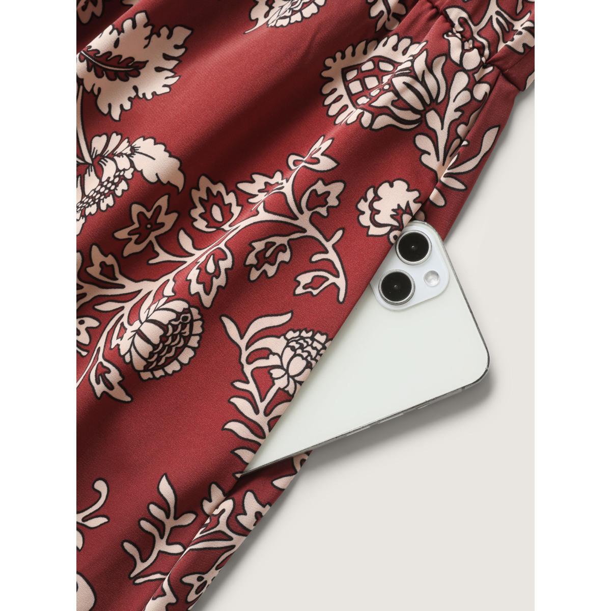 Plus Size Floral Waist-Tie Pockets Midi Dress Rust Women Boho Heart neckline Sleeveless Curvy BloomChic 26/4X Product Image