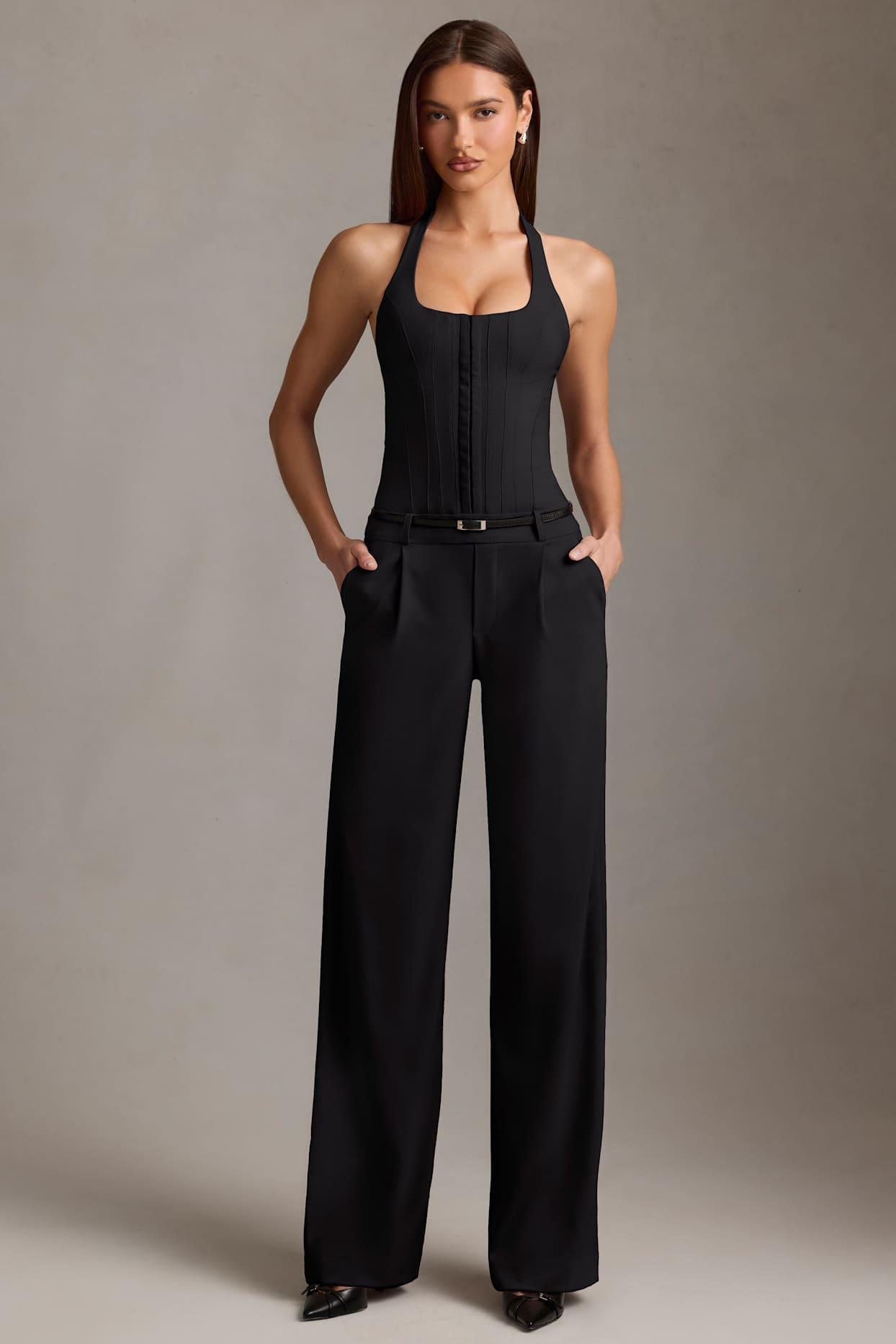 Corset-Detail Halterneck Jumpsuit in Black Product Image