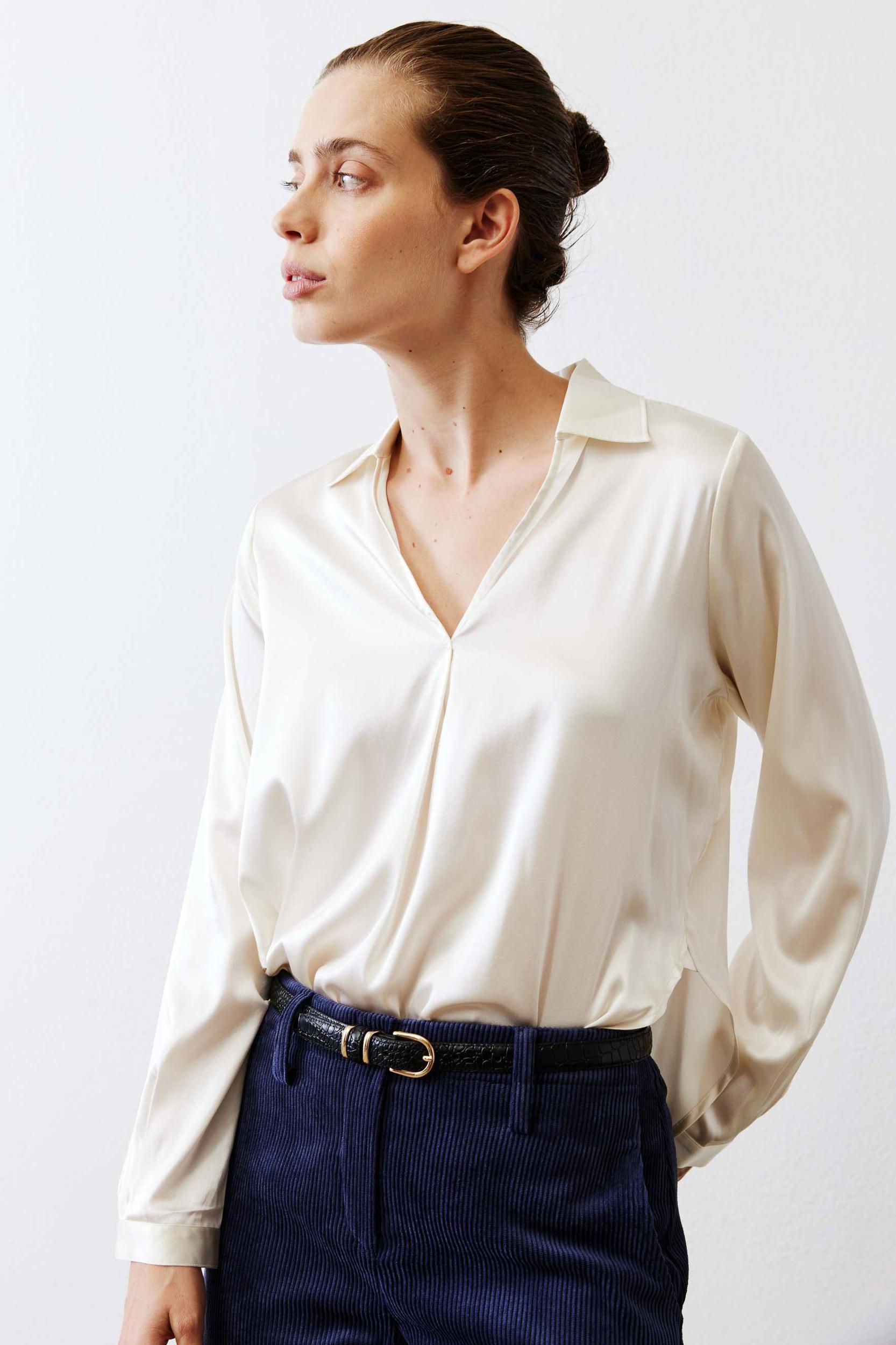 The Popover Washable Silk Long Sleeve Blouse Product Image