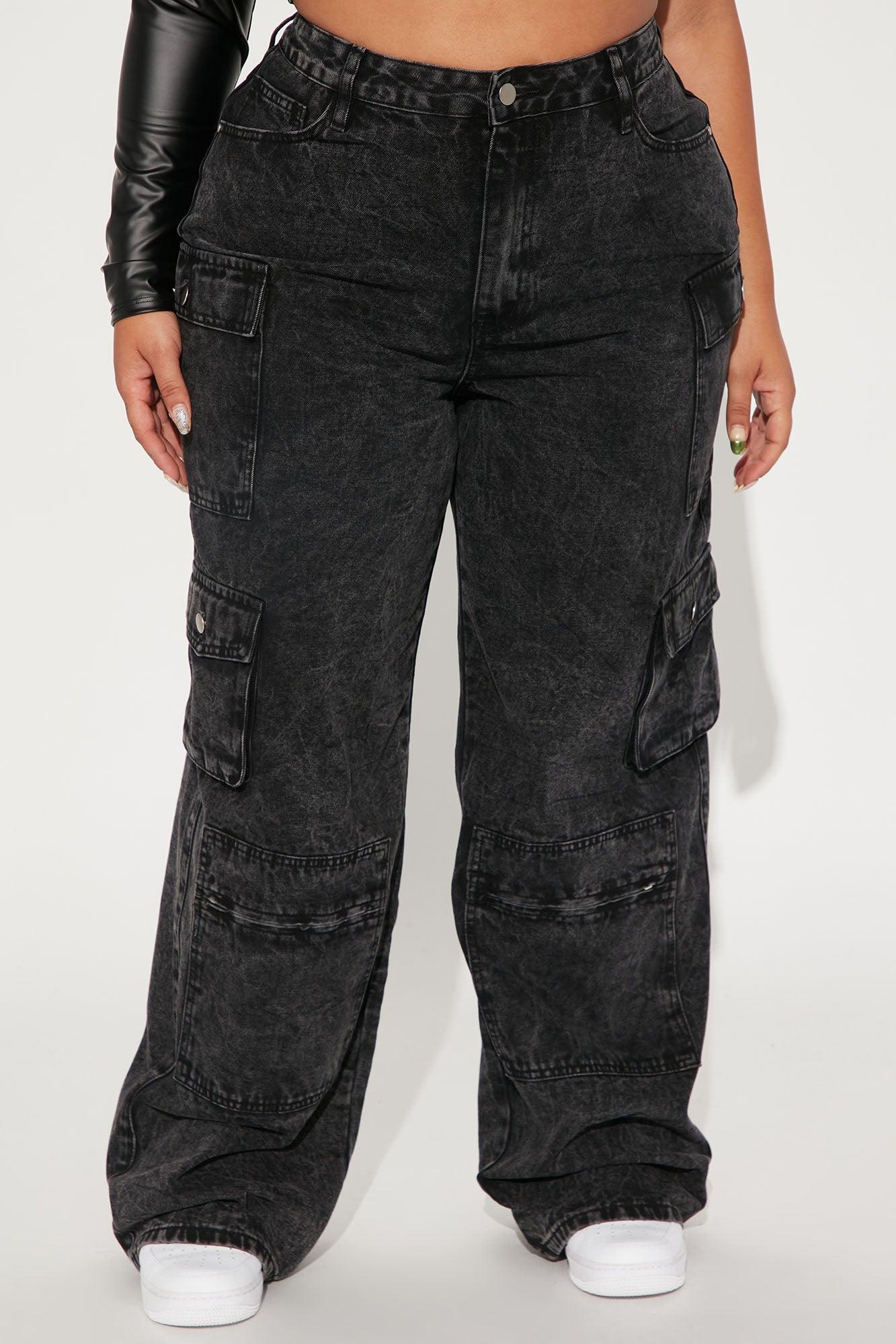 Mad For You Cargo Jeans - Acid Wash Black Product Image