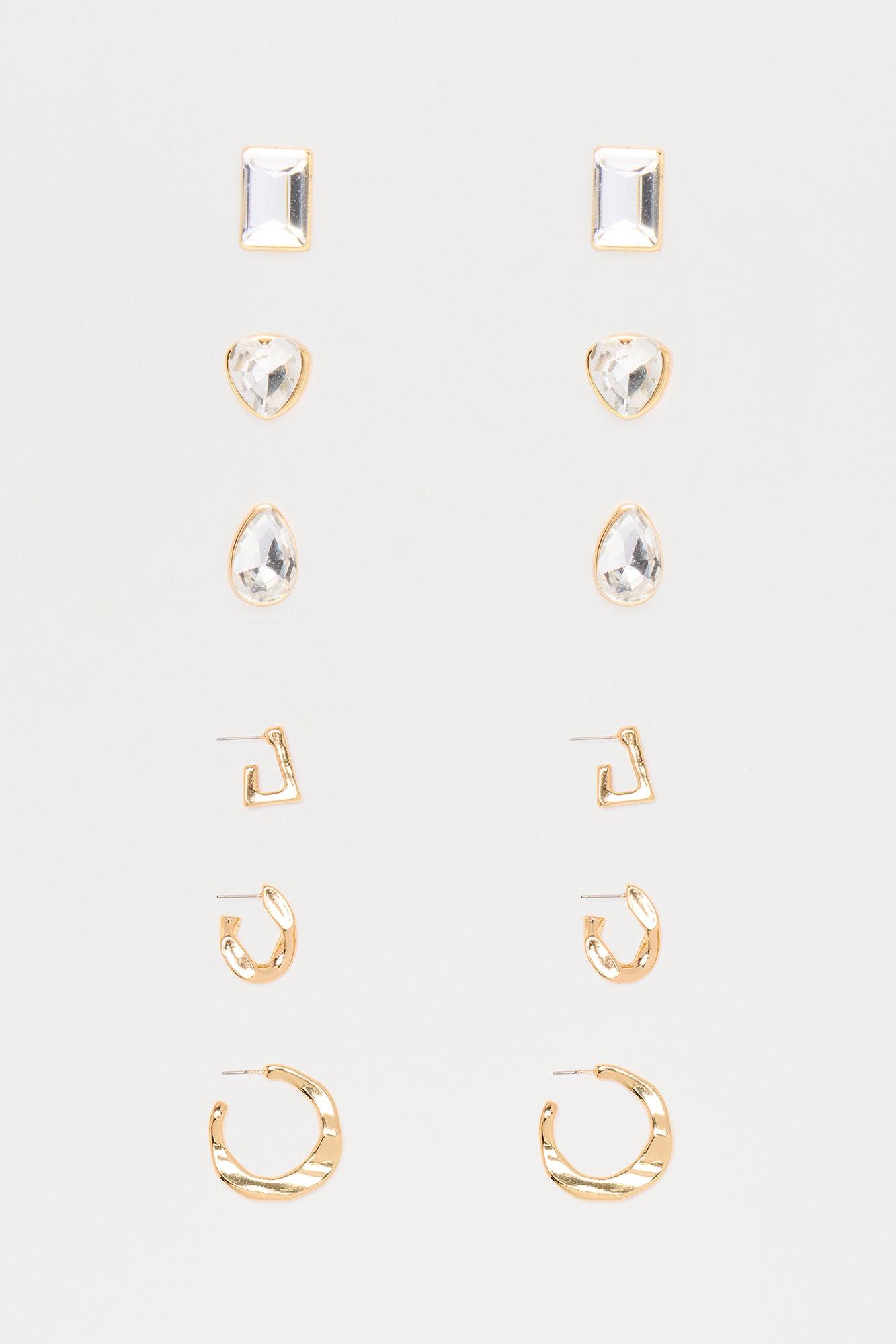 Carmen Abstract Rhinestone 6 Pair Earring Set  - Gold Female Product Image