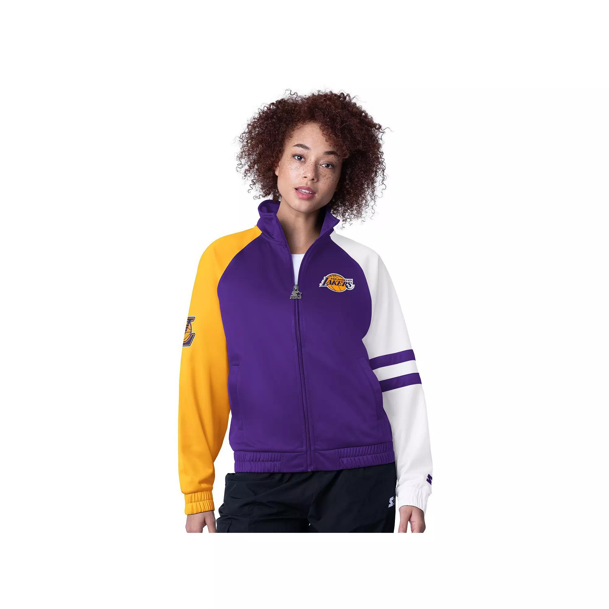 Women's Starter Purple Los Angeles Lakers Line Up Dolman Raglan Full-Zip Track Jacket,  Product Image