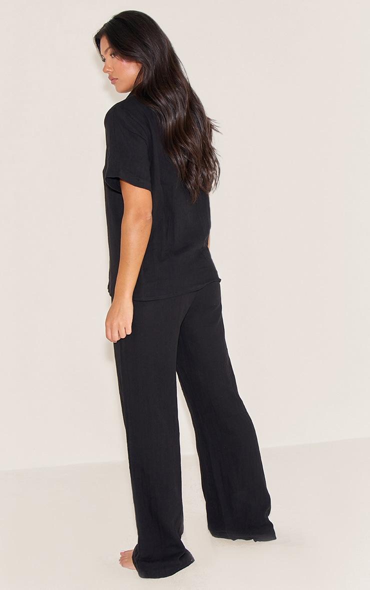 Black Cheesecloth Short Sleeve Long Pj Set Product Image