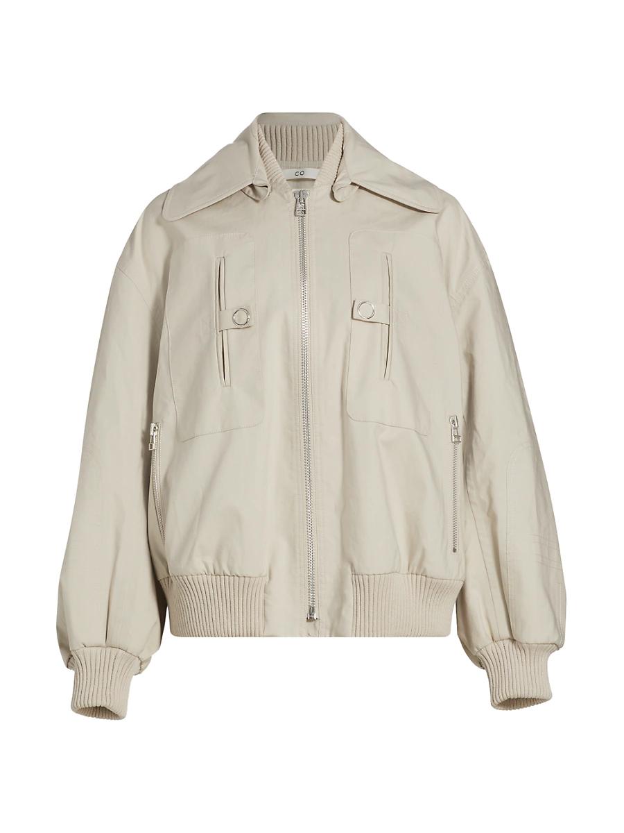 Womens Gathered Cotton Bomber Jacket Product Image