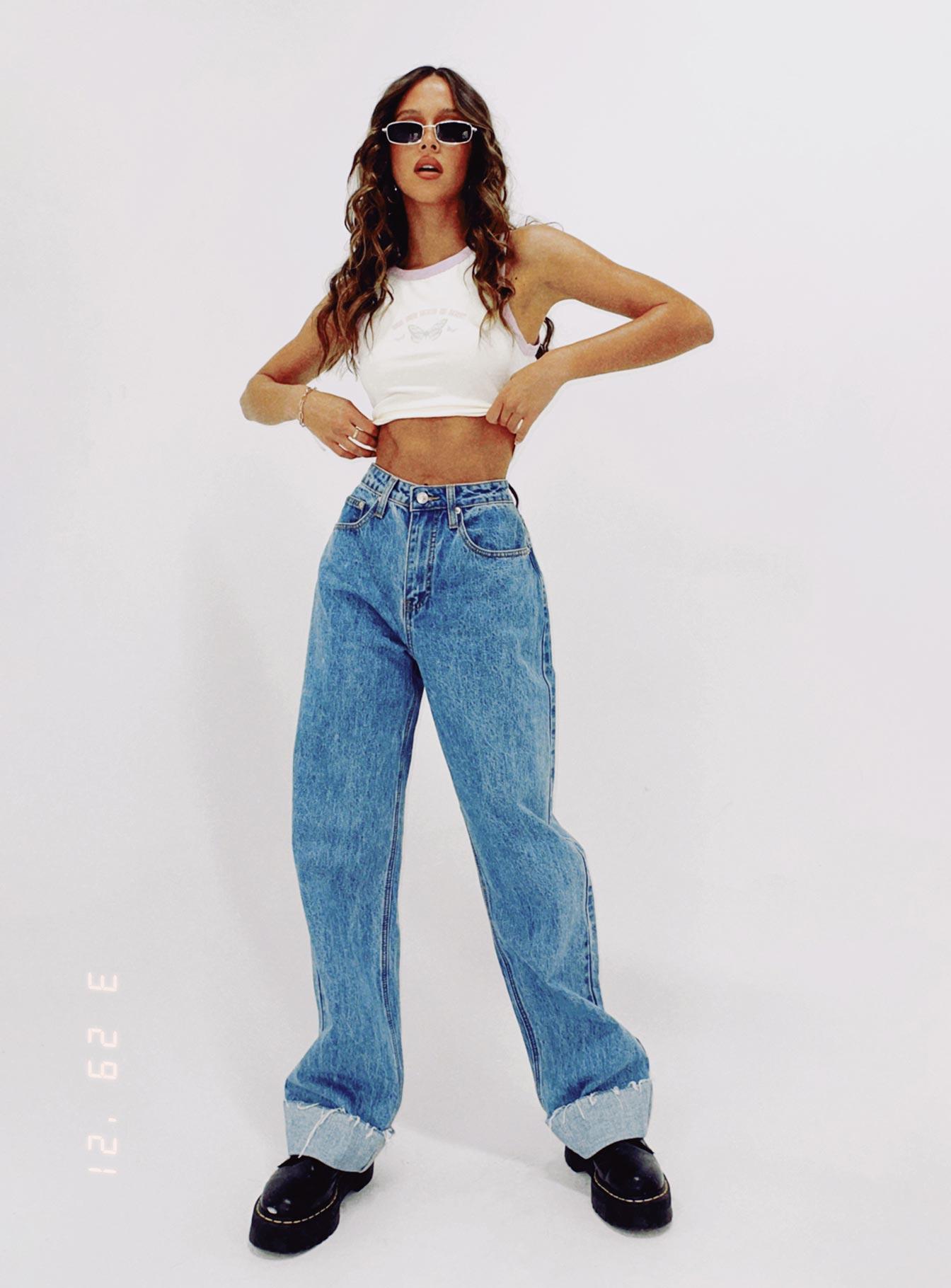 Ollie Mid Rise Straight Leg Jeans Mid Wash Denim Product Image