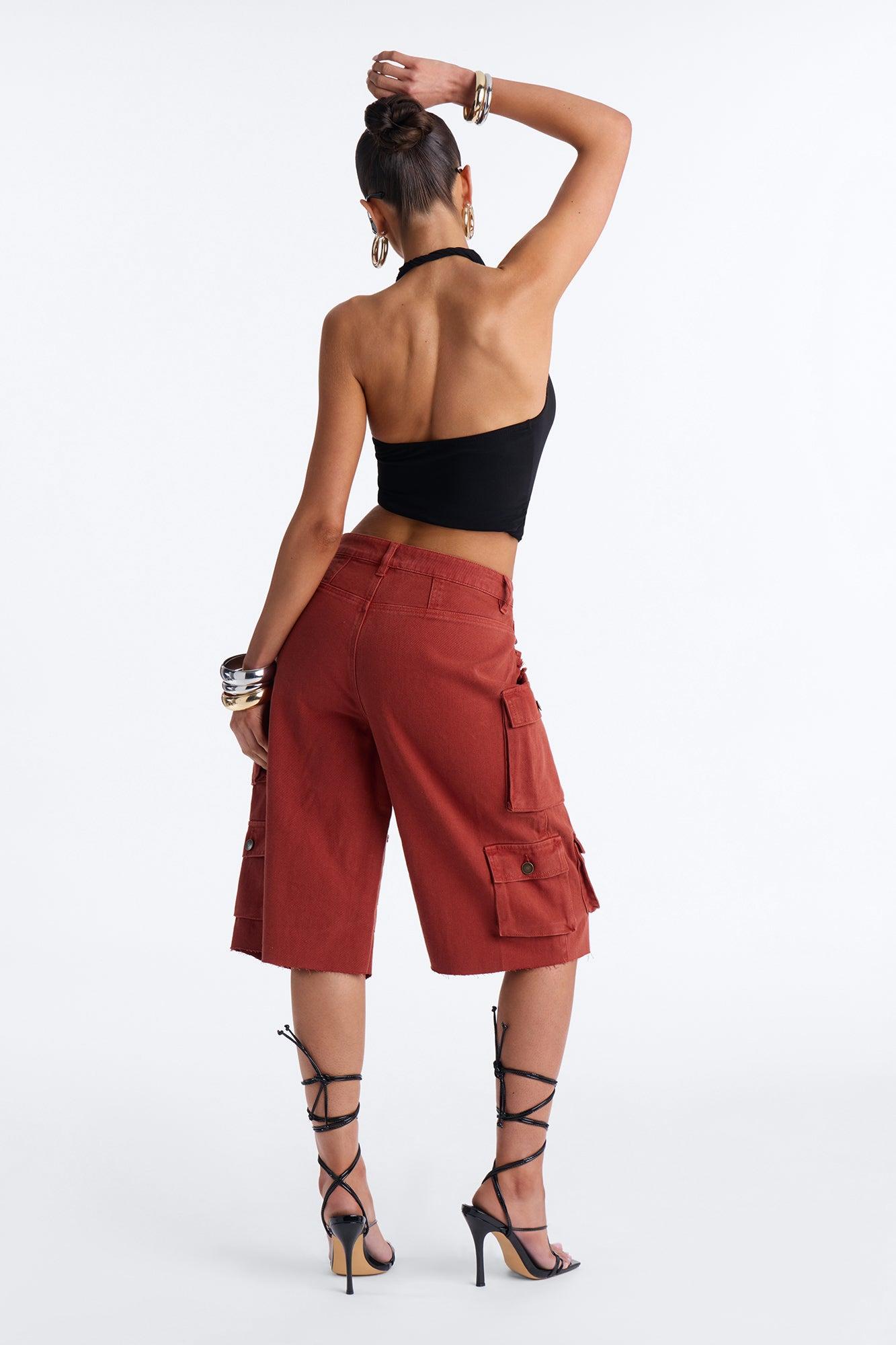 Don't Make Me Wait Cargo Bermuda Short - Rust Female Product Image