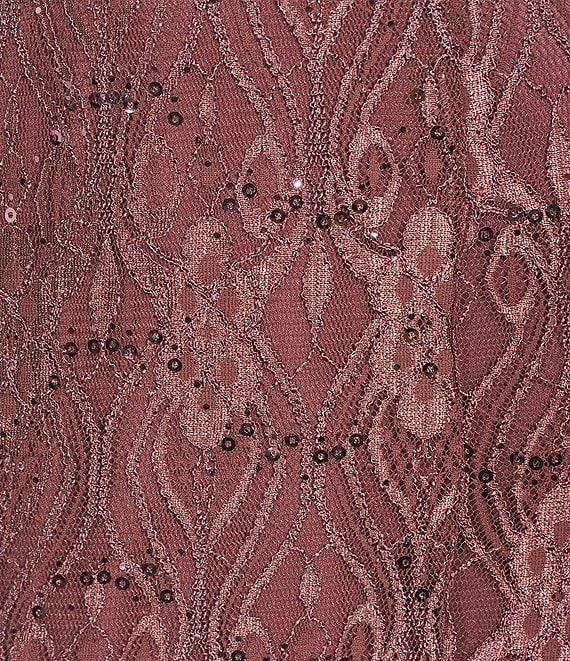 R & M Richards Petite Size Keyhole Neck Glitter Lace Scalloped Bodice Mermaid Gown Product Image