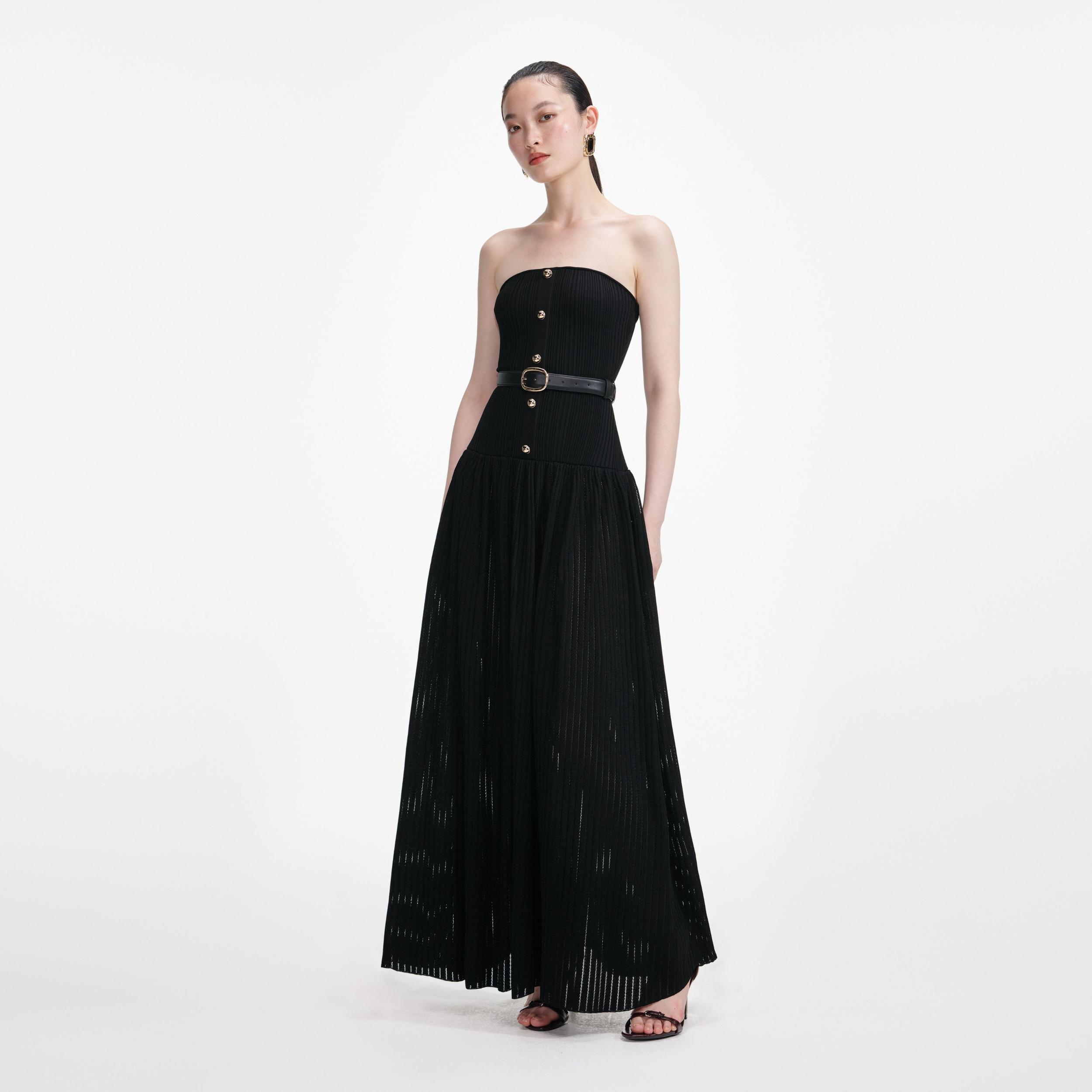 Black Bandeau Knit Maxi Dress Product Image