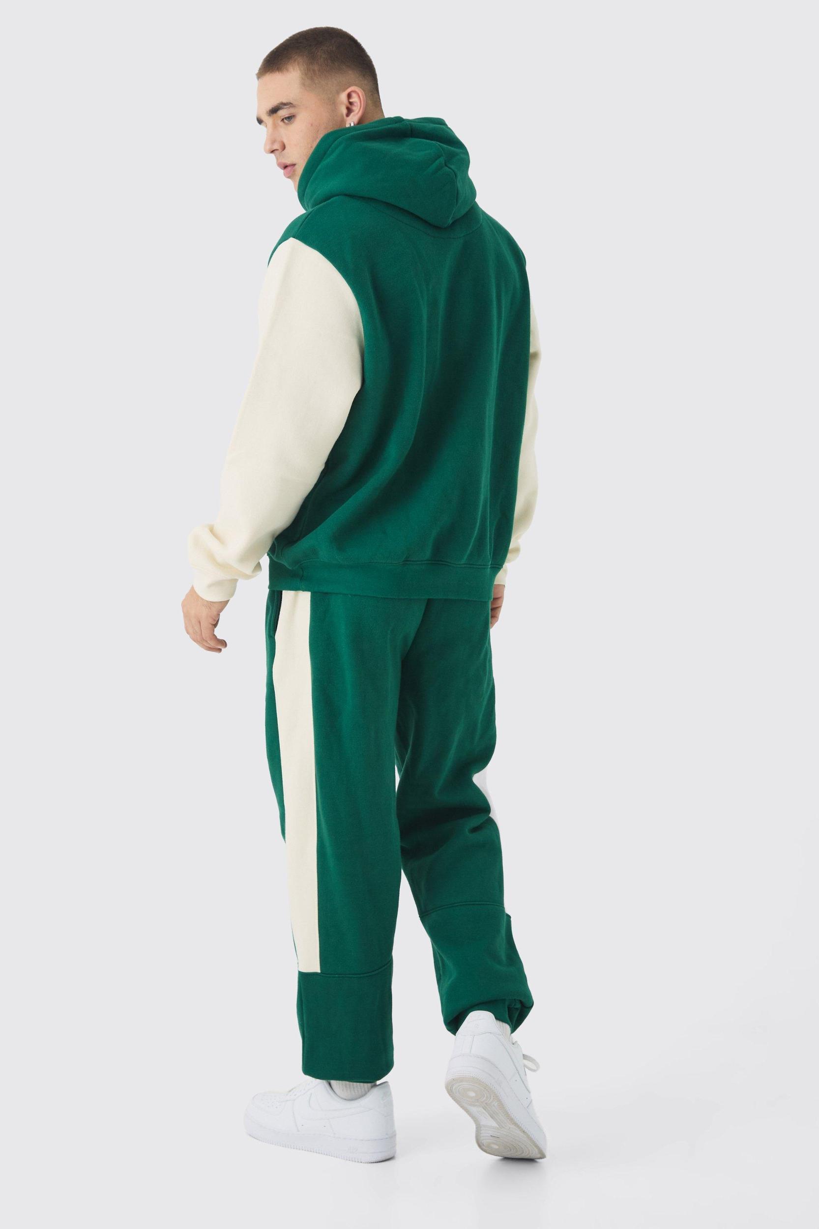 Regular Fit Man Diamond Colour Block Hooded Tracksuit | boohooMAN USA Product Image