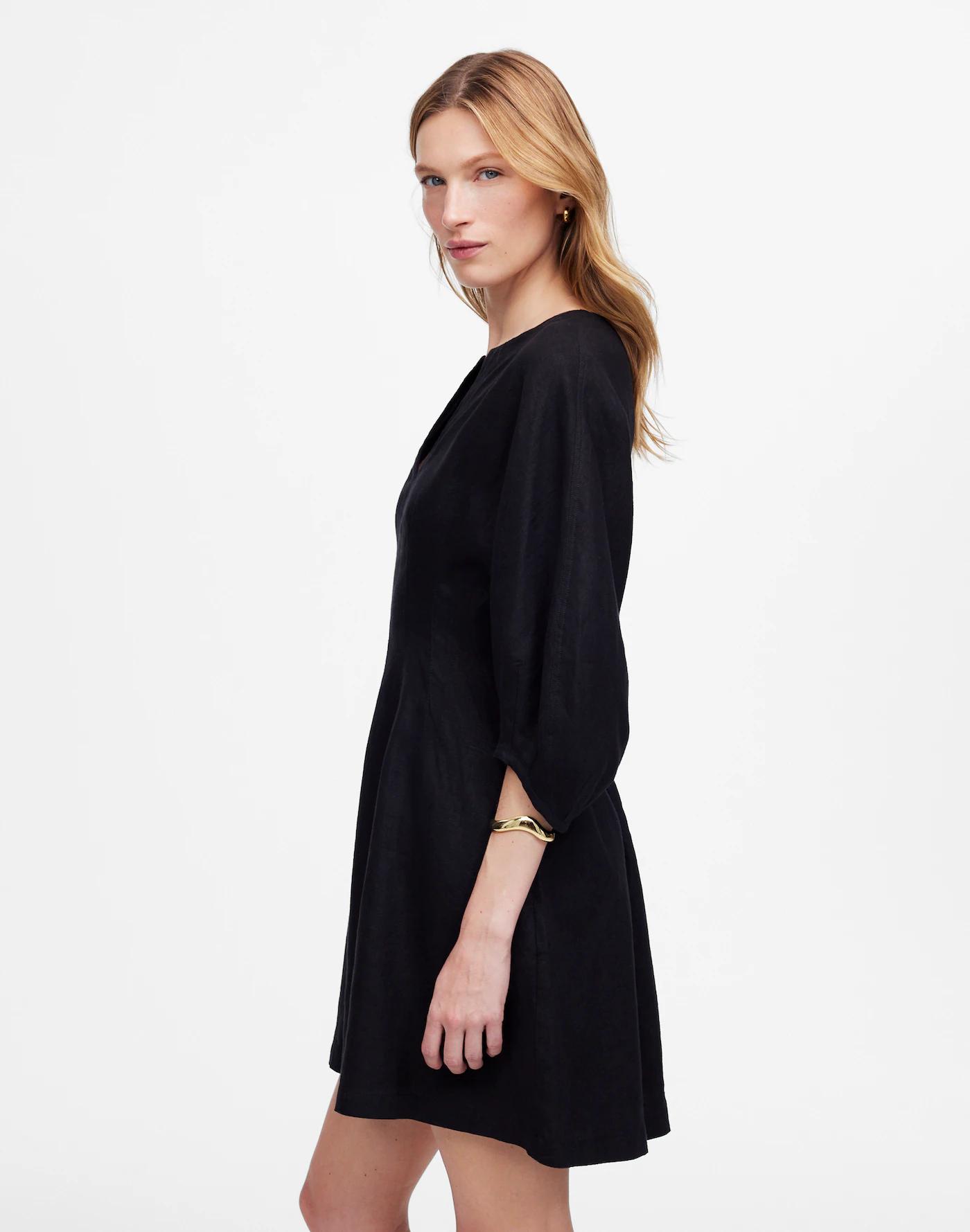 Splitneck Mini Dress in 100% Linen Product Image