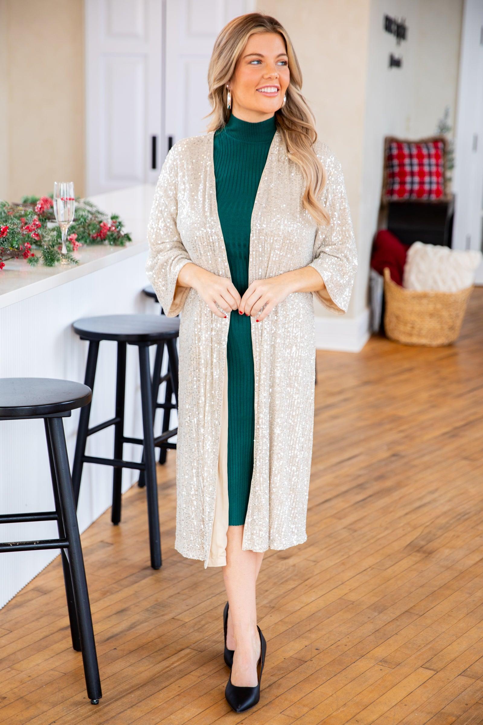 Beige Sequin Kimono Product Image