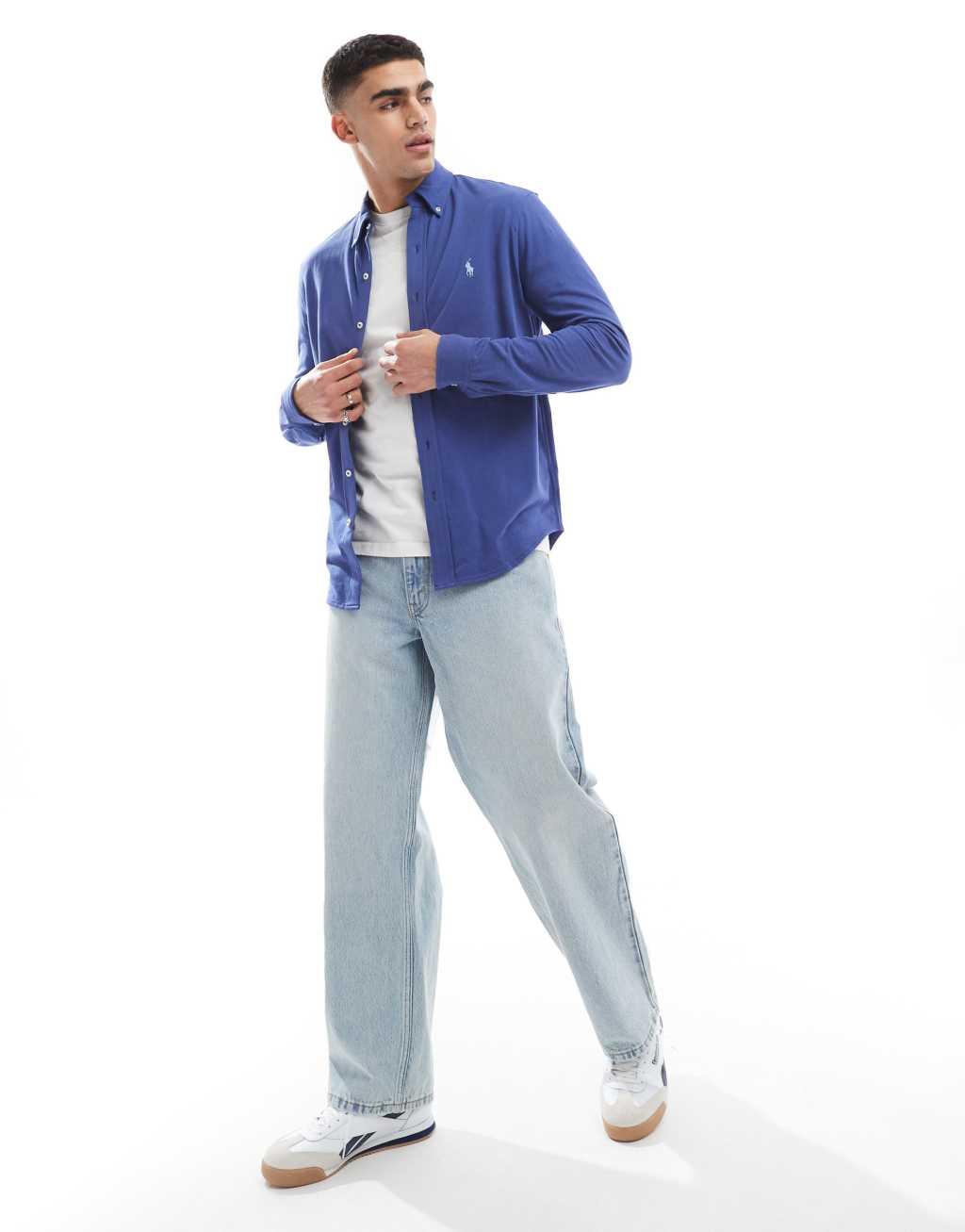 Polo Ralph Lauren icon logo pique shirt in mid blue Product Image