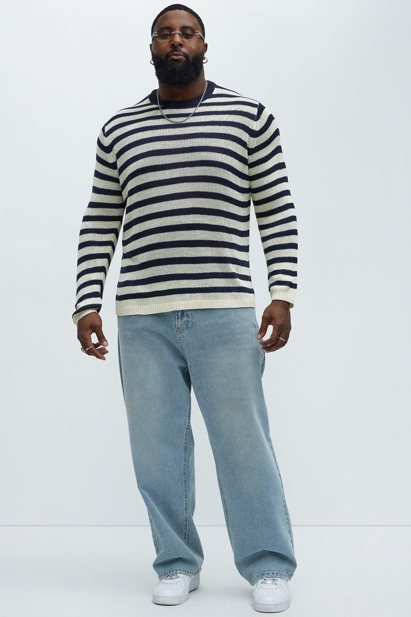 Loose Knit Striped Sweater - Navy/combo Product Image