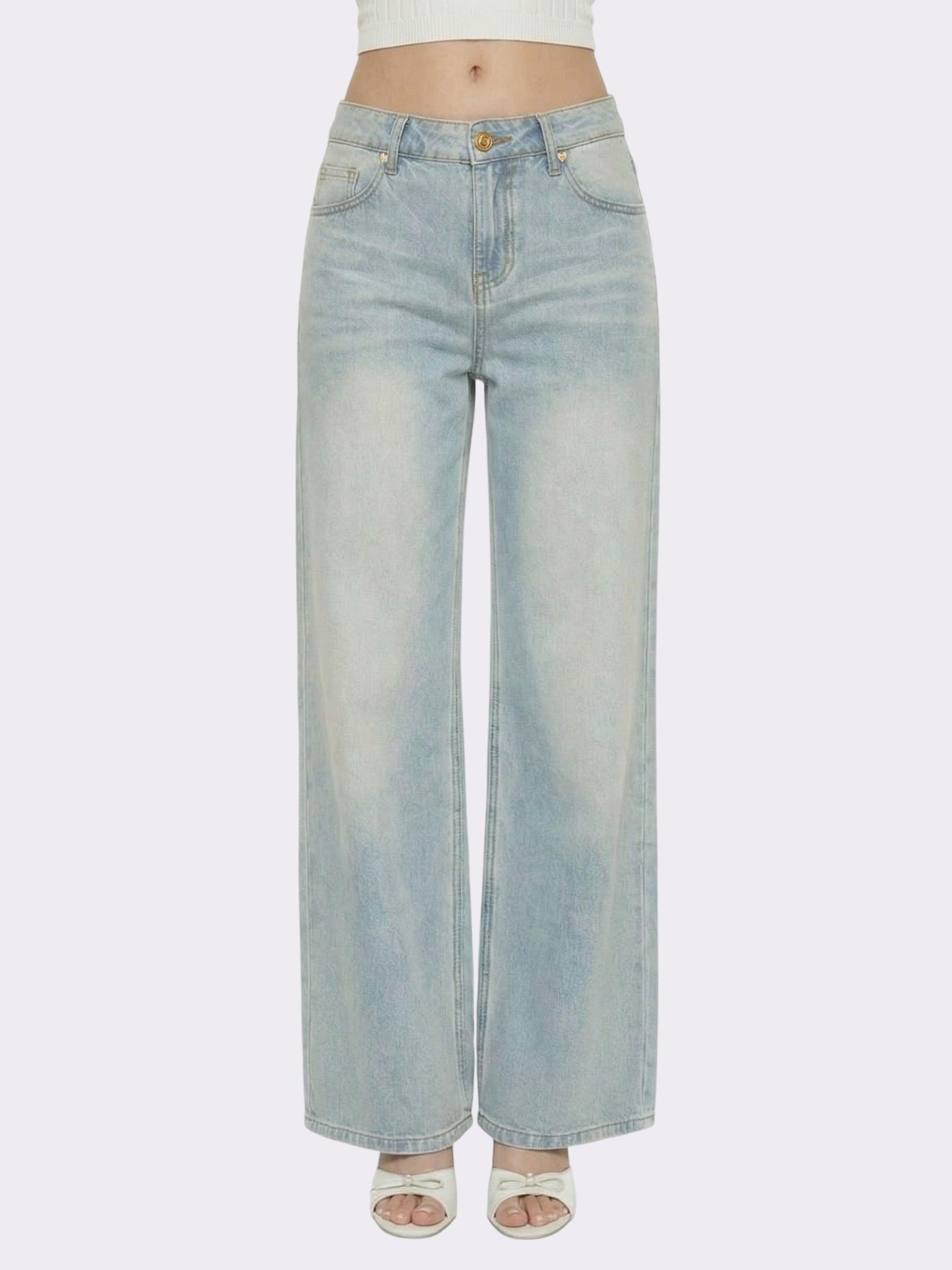 Ava Low-Rise Light Blue Straight Leg Jeans Product Image
